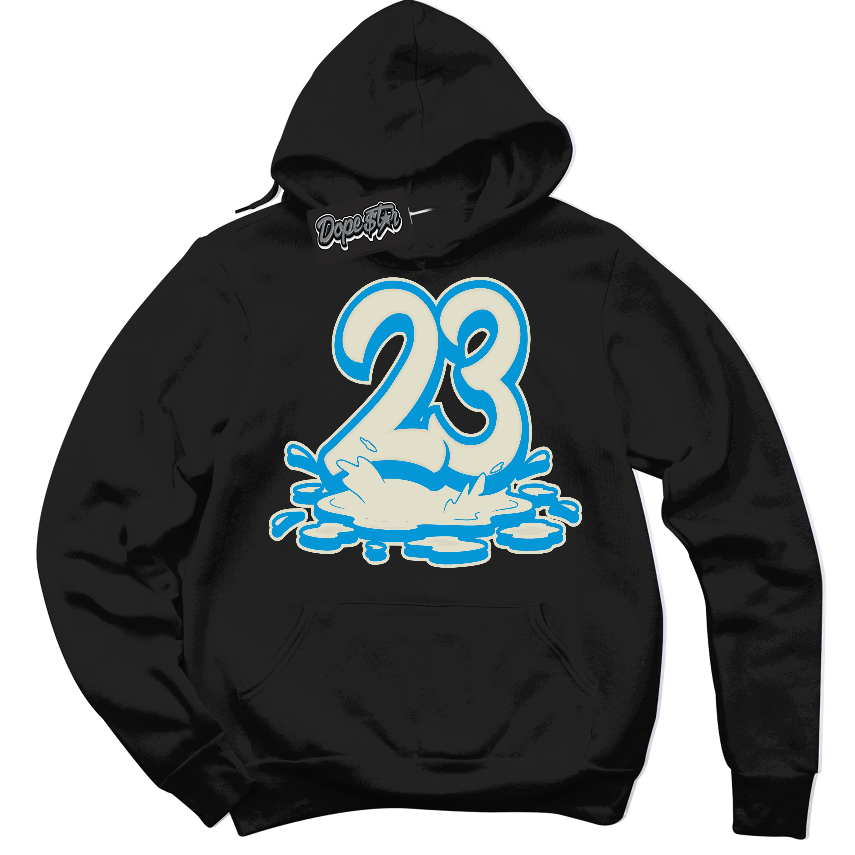 Dunk Low Coconut Milk University Blue '23 Melting' Hoodie – Black Streetwear Sweatshirt | Sneaker Matching Hoodie for Dunk Low Coconut Milk University Blue | Urban Fashion for 23 Melting | Men's & Women's Streetwear Outfit by Sneaker Shirts Outlet.