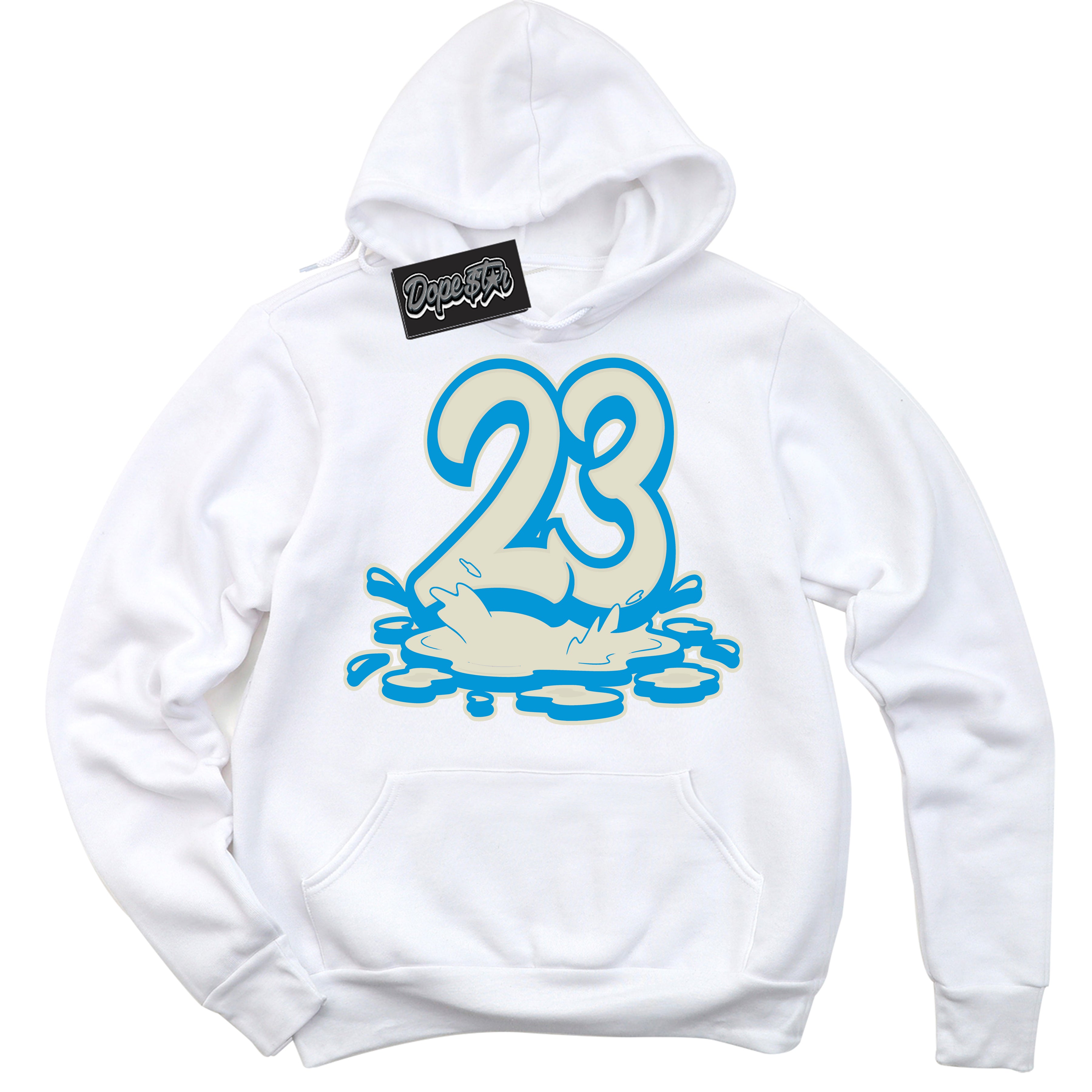 Dunk Low Coconut Milk University Blue '23 Melting' Hoodie – White Streetwear Sweatshirt | Sneaker Matching Hoodie for Dunk Low Coconut Milk University Blue | Urban Fashion for 23 Melting | Men's & Women's Streetwear Outfit by Sneaker Shirts Outlet.