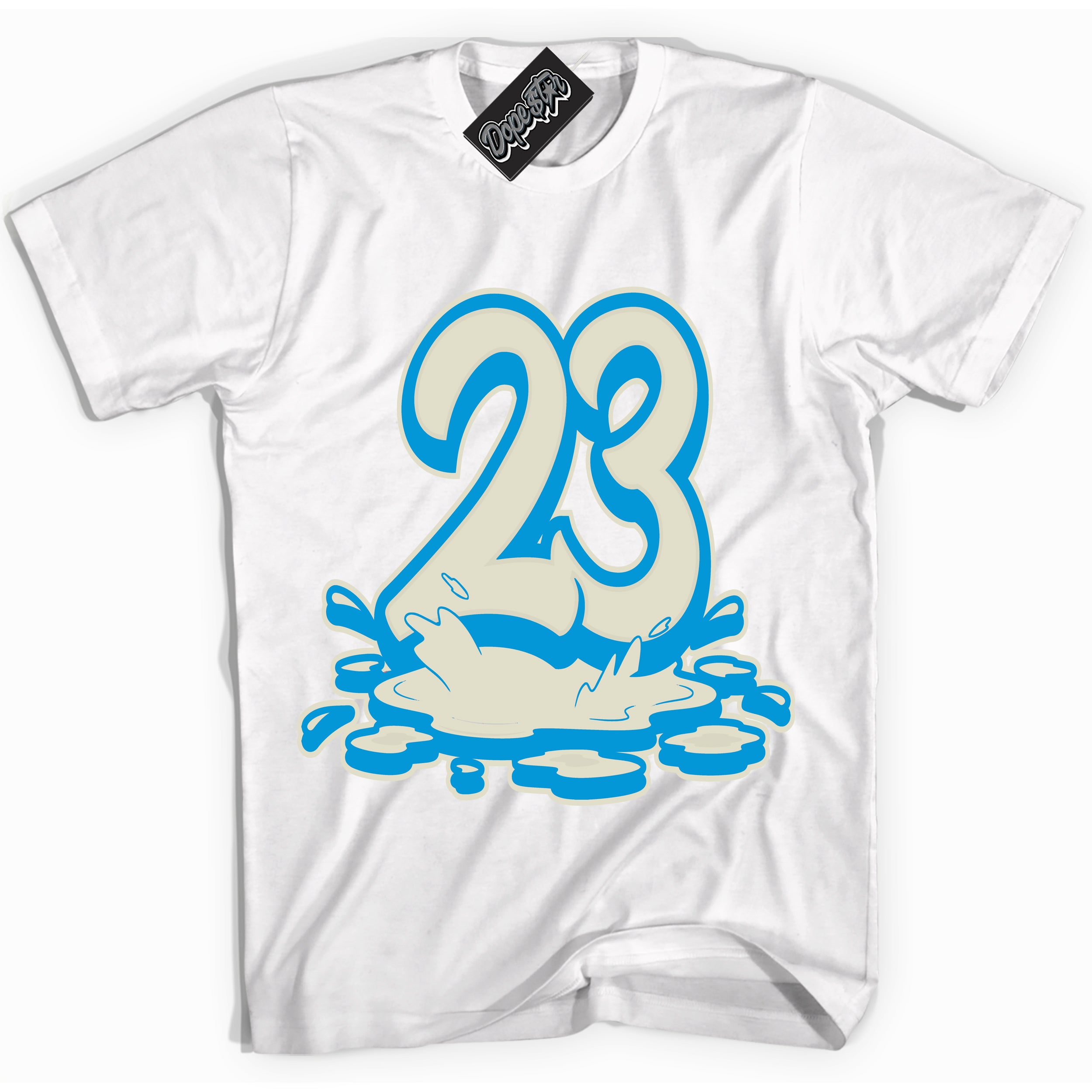 Dunk Low Coconut Milk University Blue '23 Melting' Shirt – White Streetwear T-Shirt | Sneaker Matching Tee for Dunk Low Coconut Milk University Blue | Urban Fashion for 23 Melting | Men's & Women's Streetwear Outfit by Sneaker Shirts Outlet.