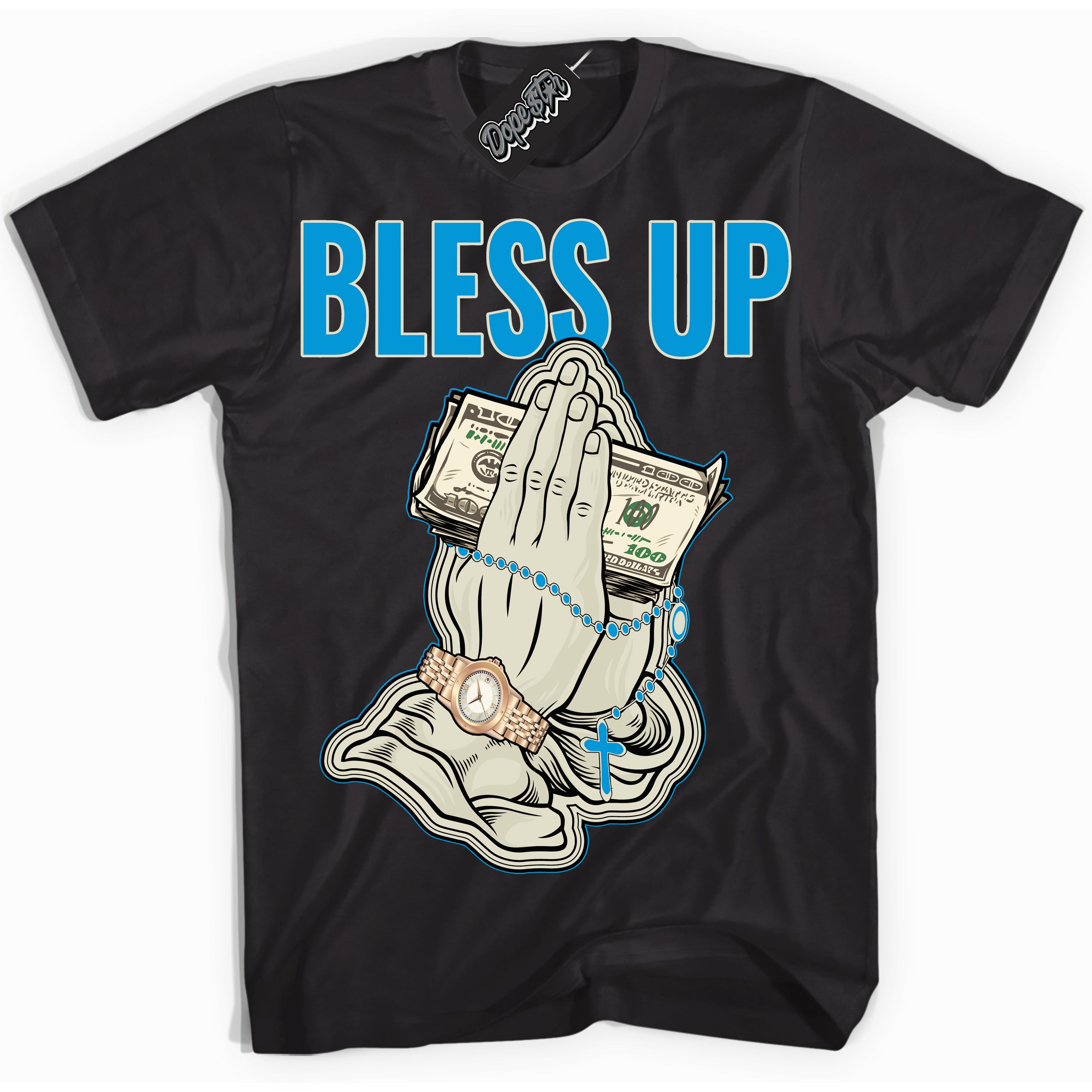 Dunk Low Coconut Milk University Blue 'Bless Up' Shirt – Black Streetwear T-Shirt | Sneaker Matching Tee for Dunk Low Coconut Milk University Blue | Urban Fashion for Bless Up | Men's & Women's Streetwear Outfit by Sneaker Shirts Outlet.