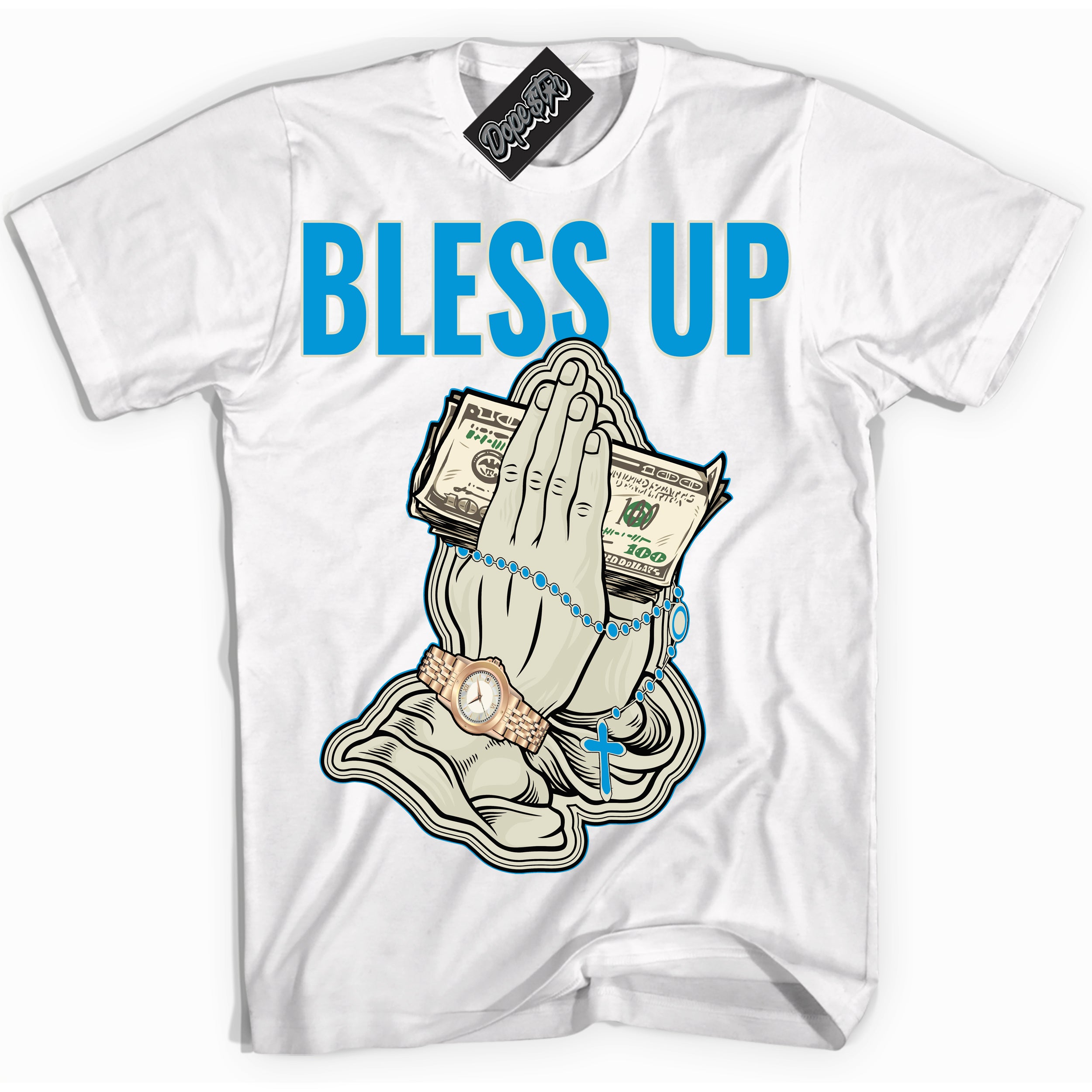 Dunk Low Coconut Milk University Blue 'Bless Up' Shirt – White Streetwear T-Shirt | Sneaker Matching Tee for Dunk Low Coconut Milk University Blue | Urban Fashion for Bless Up | Men's & Women's Streetwear Outfit by Sneaker Shirts Outlet.