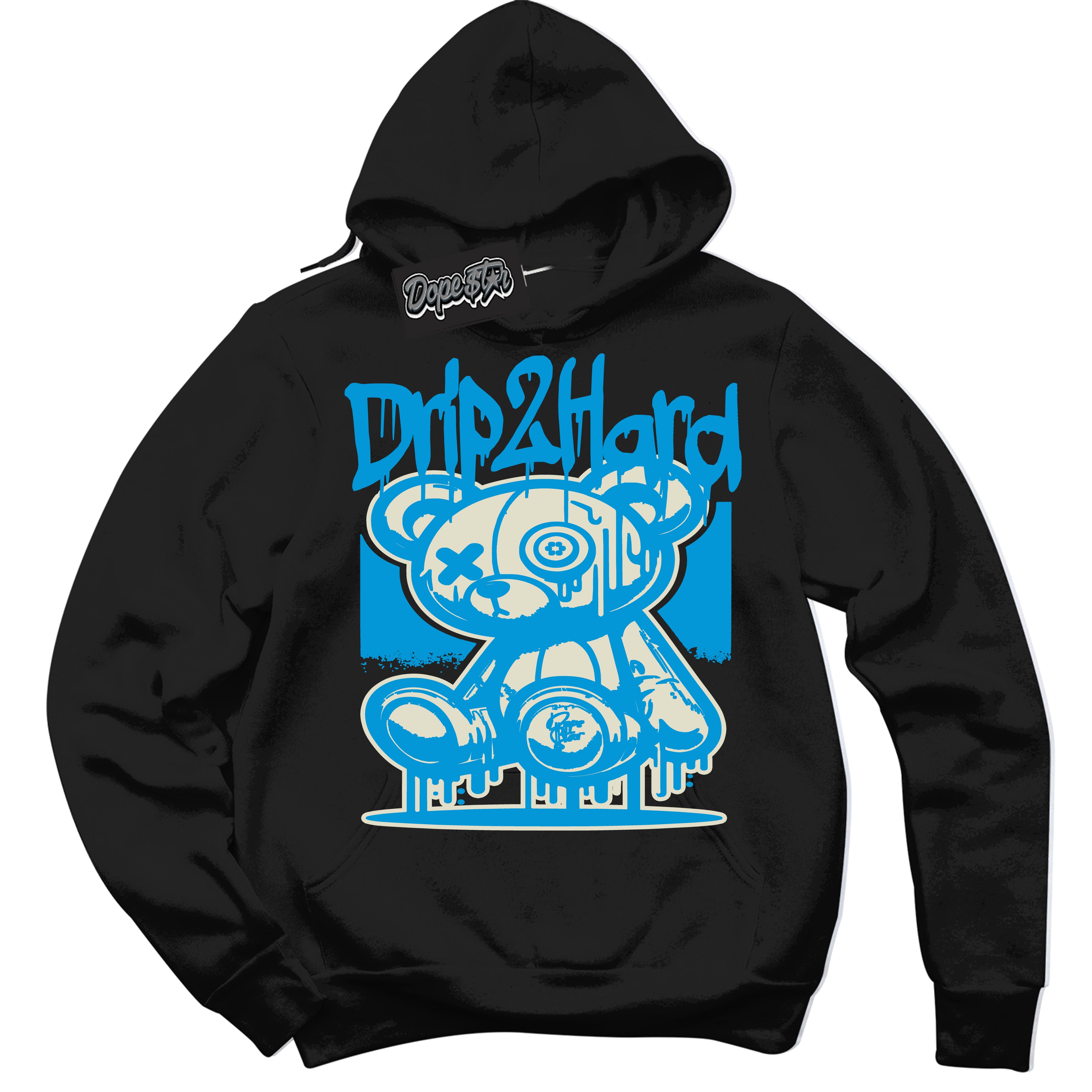 Dunk Low Coconut Milk University Blue 'Drip 2 Hard' Hoodie – Black Streetwear Sweatshirt | Sneaker Matching Hoodie for Dunk Low Coconut Milk University Blue | Urban Fashion for Sneakerheads | Men's & Women's Streetwear Outfit by Sneaker Shirts Outlet.