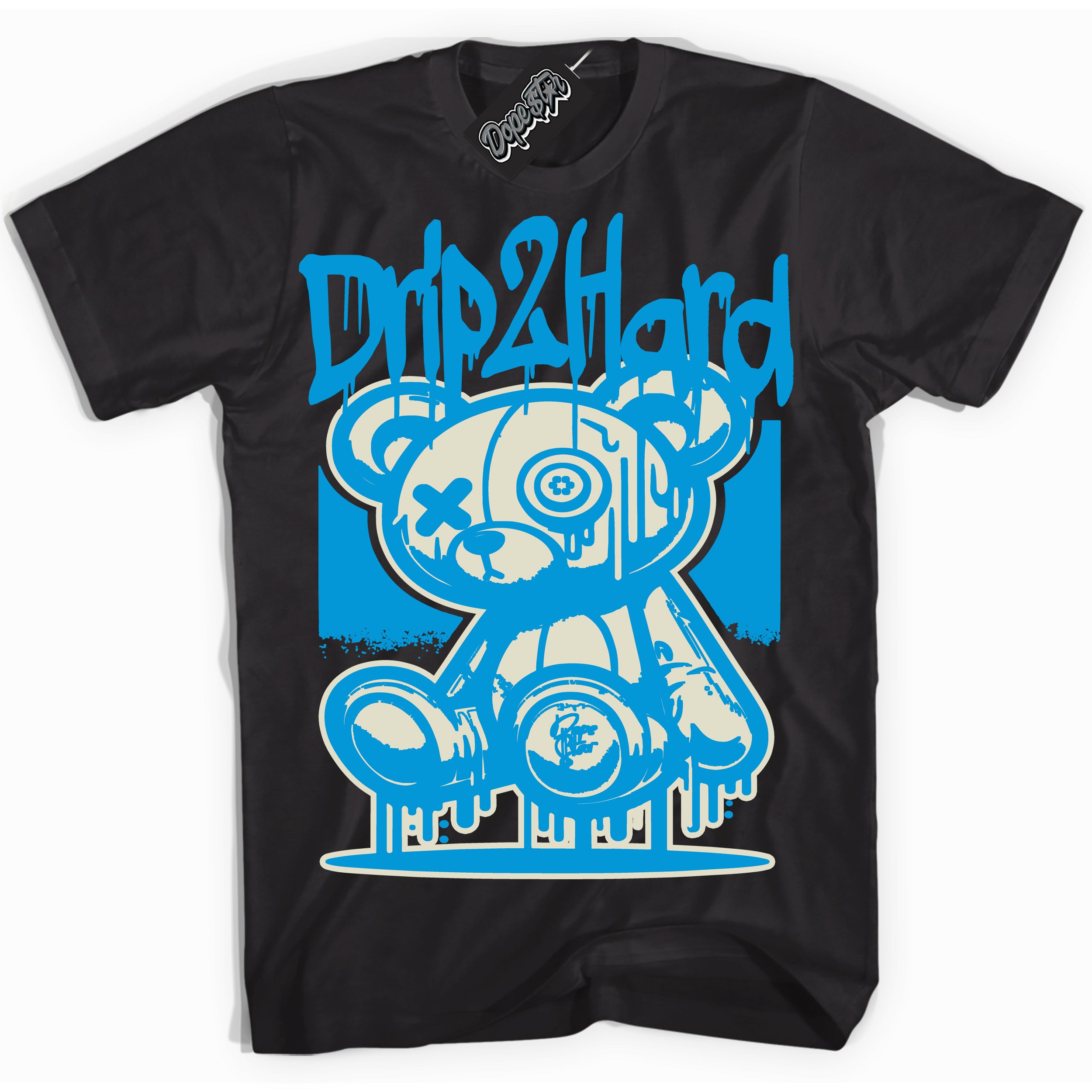 Dunk Low Coconut Milk University Blue 'Drip 2 Hard' Shirt – Black Streetwear T-Shirt | Sneaker Matching Tee for Dunk Low Coconut Milk University Blue | Urban Fashion for Sneakerheads | Men's & Women's Streetwear Outfit by Sneaker Shirts Outlet.