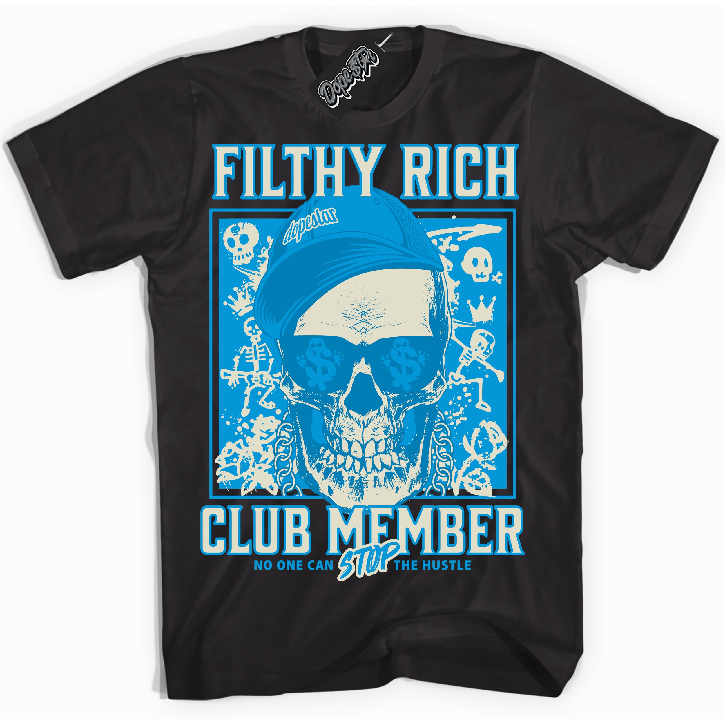 Dunk Low Coconut Milk University Blue 'Filthy Rich' Shirt – Black Streetwear T-Shirt | Sneaker Matching Tee for Dunk Low Coconut Milk University Blue | Urban Fashion for Filthy Rich | Men's & Women's Streetwear Outfit by Sneaker Shirts Outlet.