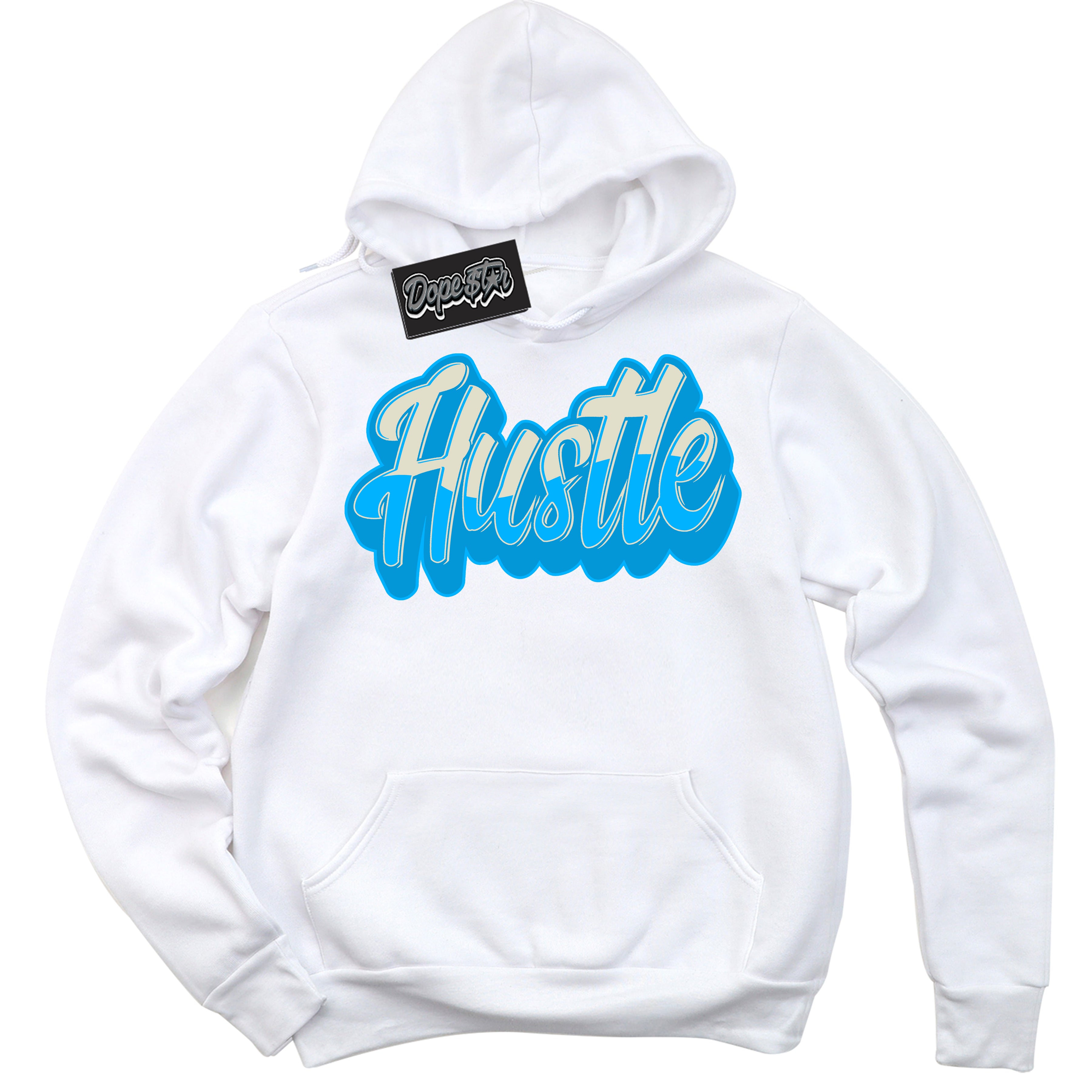 Dunk Low Coconut Milk University Blue 'Hustle' Hoodie – White Streetwear Sweatshirt | Sneaker Matching Hoodie for Dunk Low Coconut Milk University Blue | Urban Fashion for Hustle | Men's & Women's Streetwear Outfit by Sneaker Shirts Outlet.