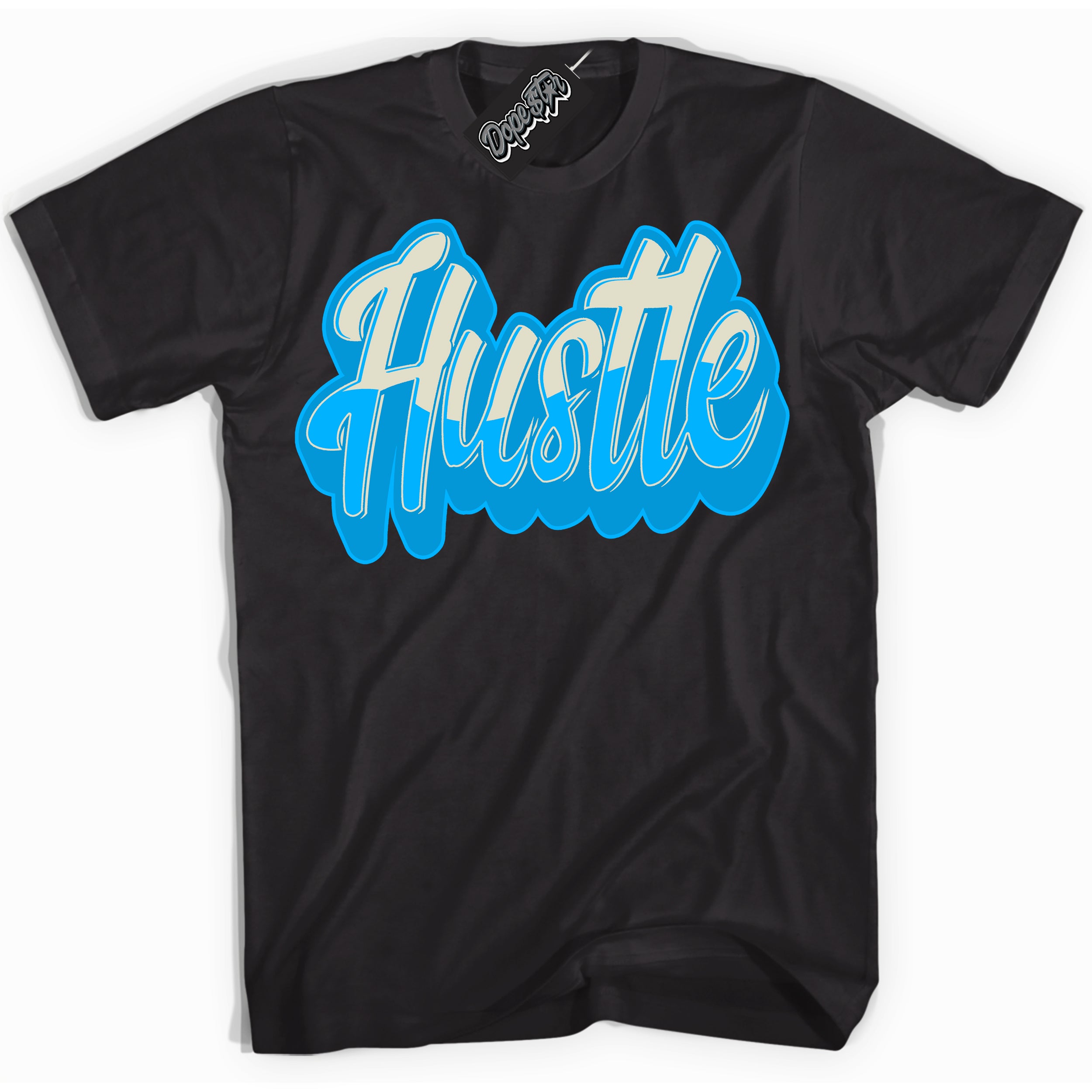 Dunk Low Coconut Milk University Blue 'Hustle' Shirt – Black Streetwear T-Shirt | Sneaker Matching Tee for Dunk Low Coconut Milk University Blue | Urban Fashion for Hustle | Men's & Women's Streetwear Outfit by Sneaker Shirts Outlet.