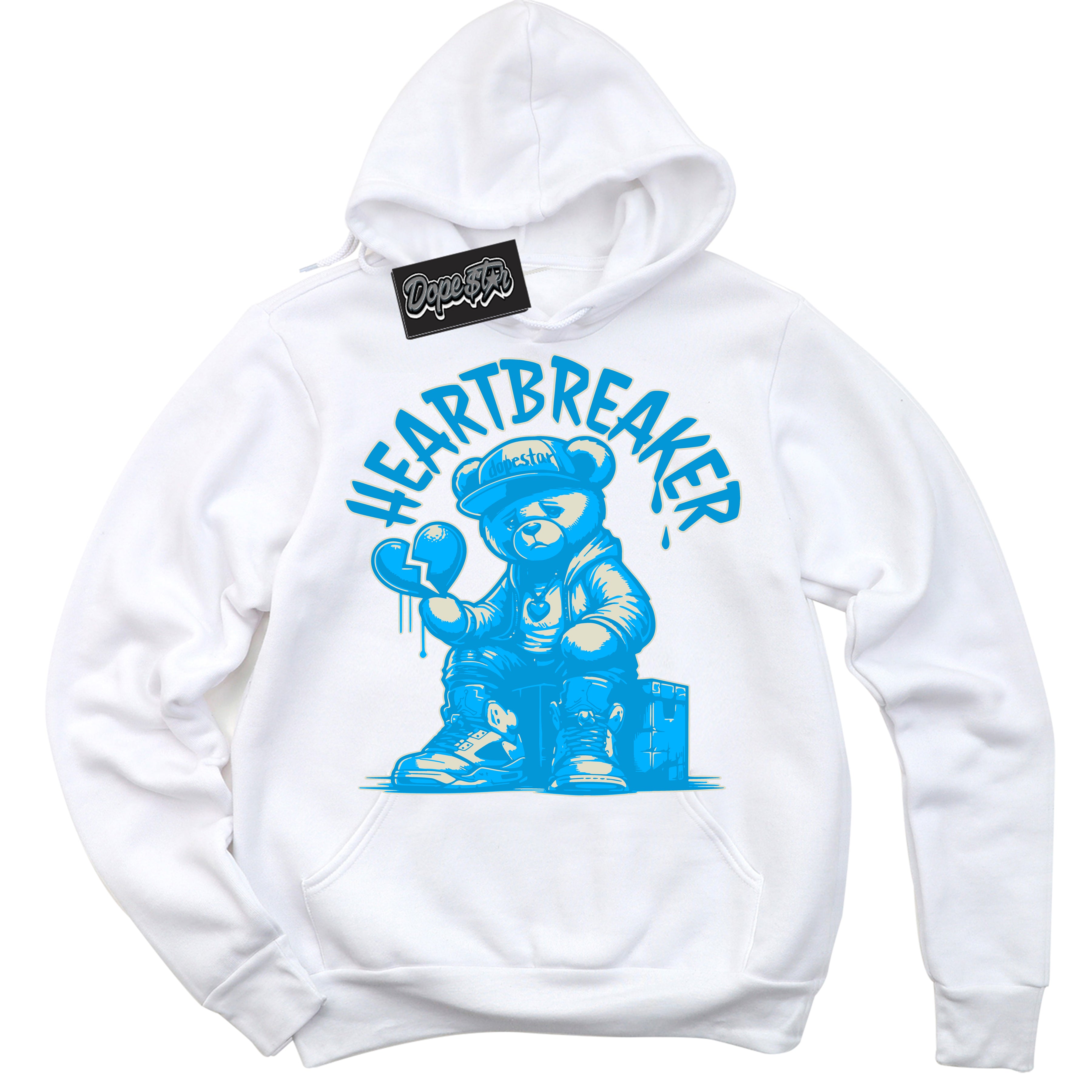 Dunk Low Coconut Milk University Blue 'Heartbreaker Bear' Hoodie – White Streetwear Sweatshirt | Sneaker Matching Hoodie for Dunk Low Coconut Milk University Blue | Urban Fashion for Sneakerheads | Men's & Women's Streetwear Outfit by Sneaker Shirts Outlet.