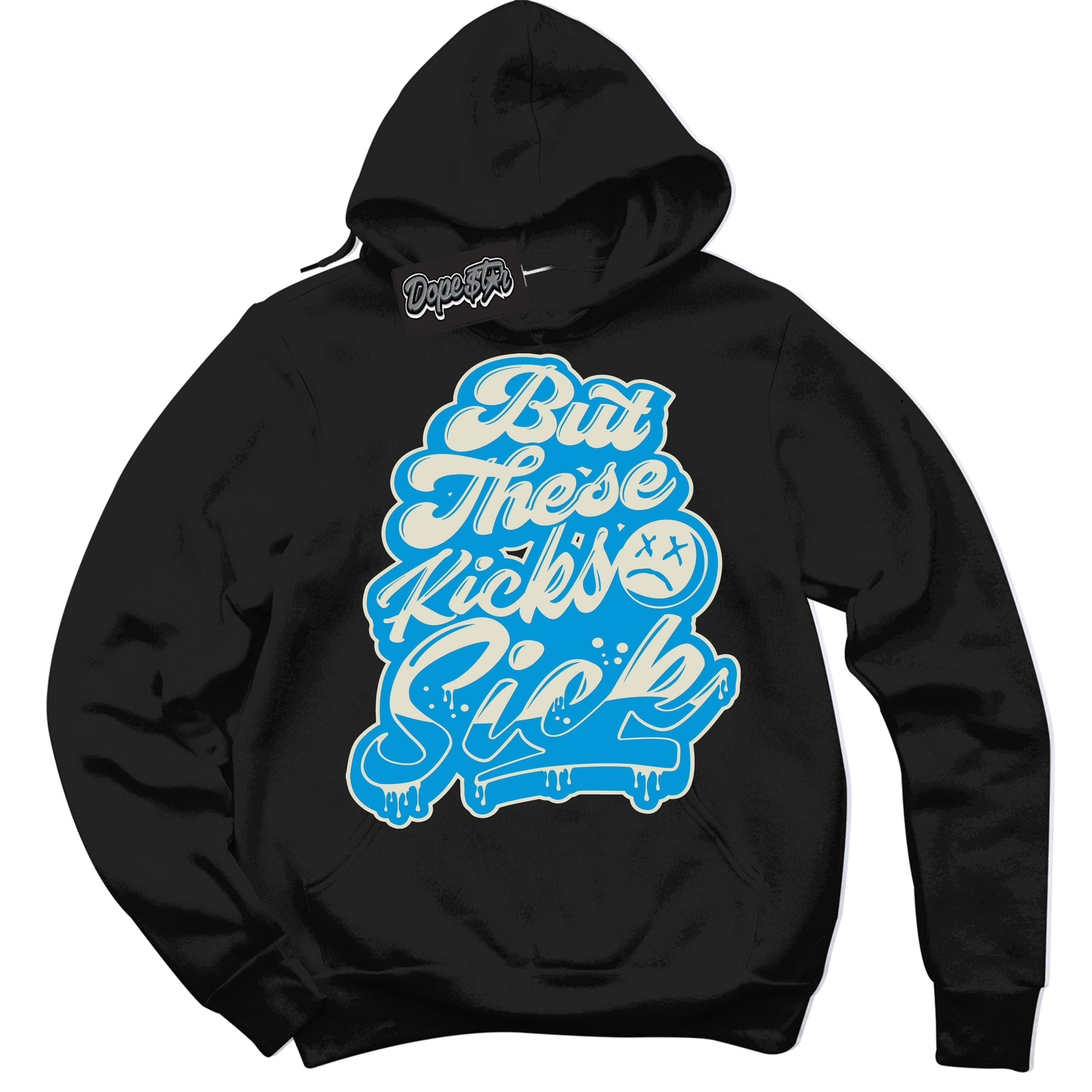 Dunk Low Coconut Milk University Blue 'Kick Sick' Hoodie – Black Streetwear Sweatshirt | Sneaker Matching Hoodie for Dunk Low Coconut Milk University Blue | Urban Fashion for Sneakerheads | Men's & Women's Streetwear Outfit by Sneaker Shirts Outlet.