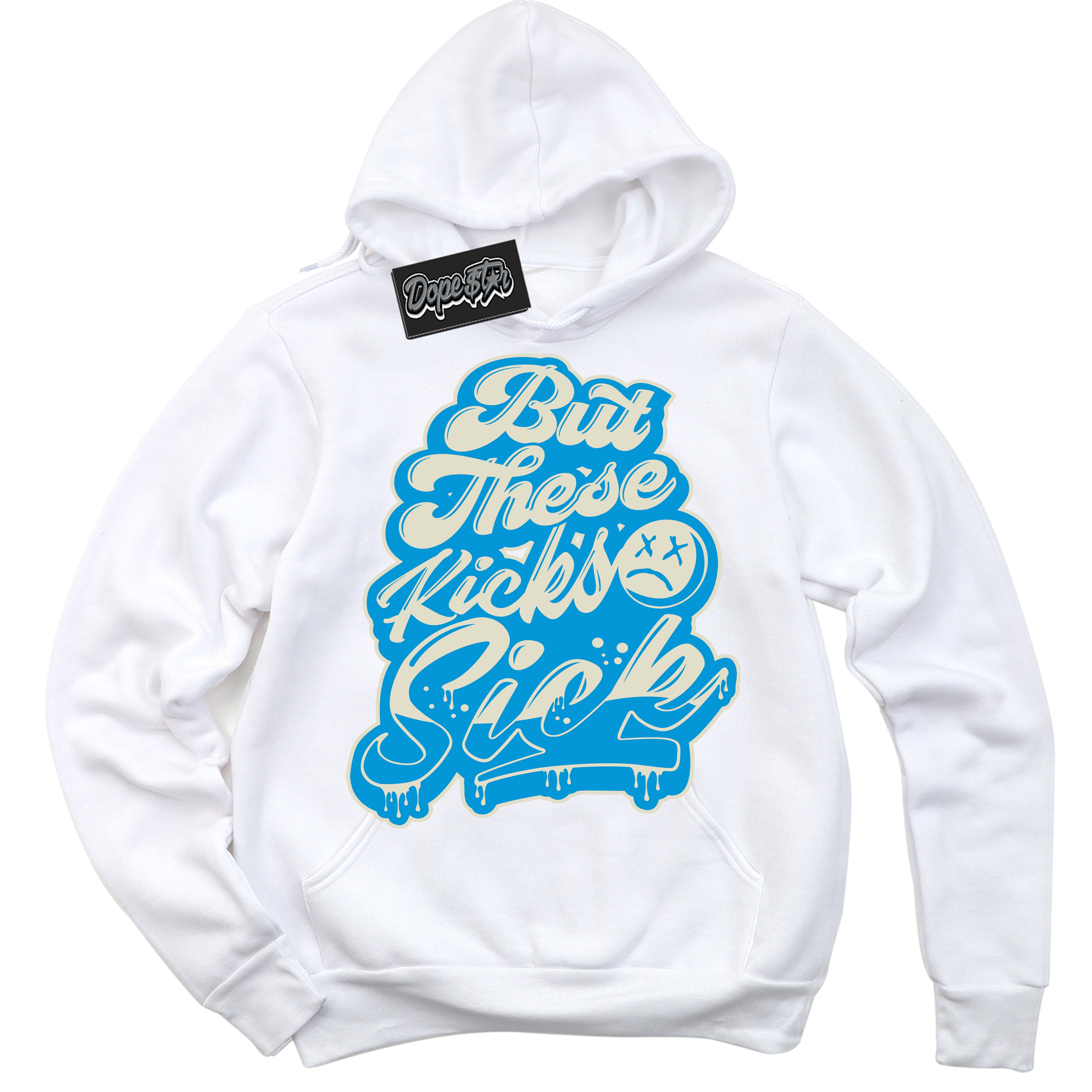 Dunk Low Coconut Milk University Blue 'Kick Sick' Hoodie – White Streetwear Sweatshirt | Sneaker Matching Hoodie for Dunk Low Coconut Milk University Blue | Urban Fashion for Sneakerheads | Men's & Women's Streetwear Outfit by Sneaker Shirts Outlet.