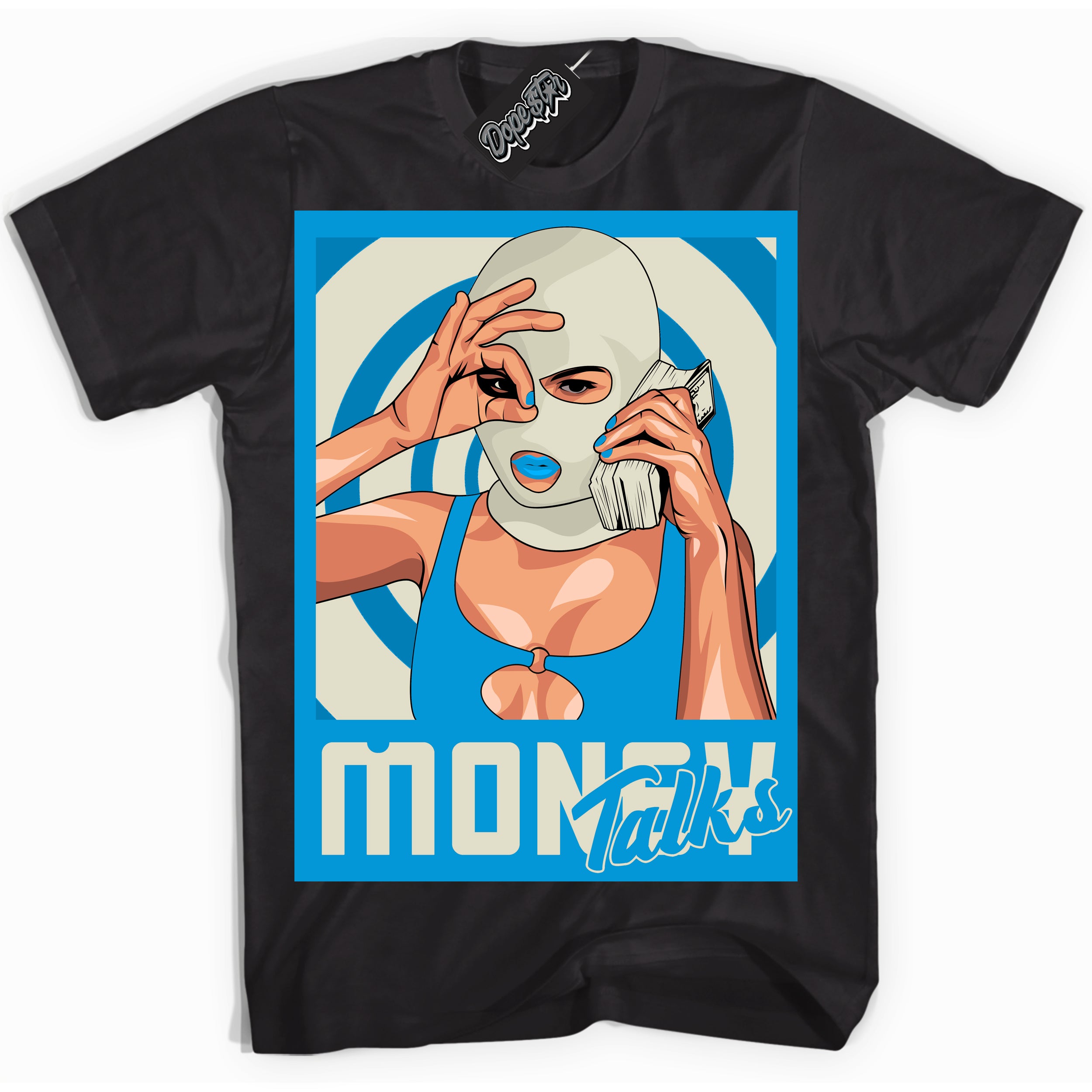 Dunk Low Coconut Milk University Blue 'Money Talks' Shirt – Black Streetwear T-Shirt | Sneaker Matching Tee for Dunk Low Coconut Milk University Blue | Urban Fashion for Money Talks | Men's & Women's Streetwear Outfit by Sneaker Shirts Outlet.