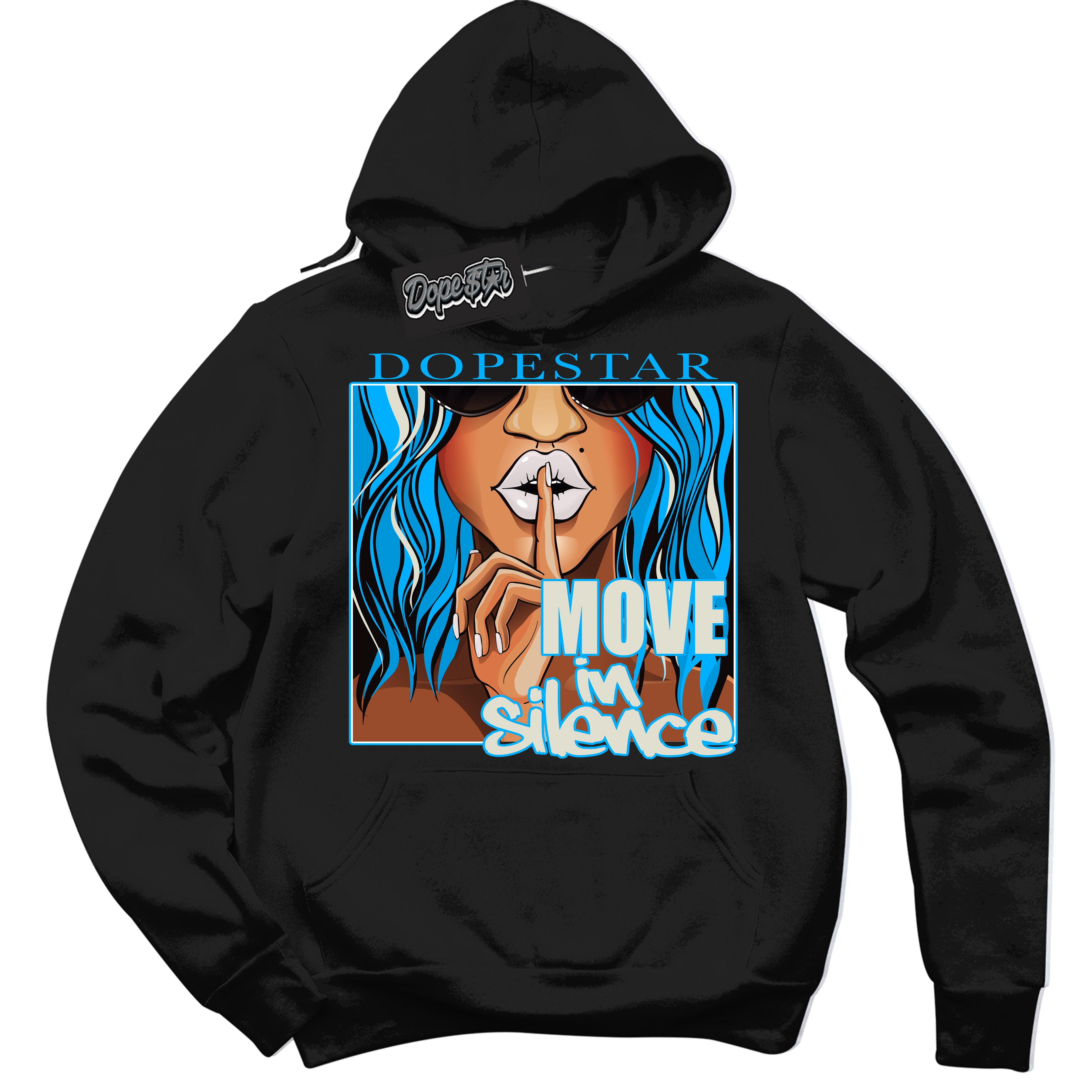 Dunk Low Coconut Milk University Blue 'Move In Silence' Hoodie – Black Streetwear Sweatshirt | Sneaker Matching Hoodie for Dunk Low Coconut Milk University Blue | Urban Fashion for Sneakerheads | Men's & Women's Streetwear Outfit by Sneaker Shirts Outlet.