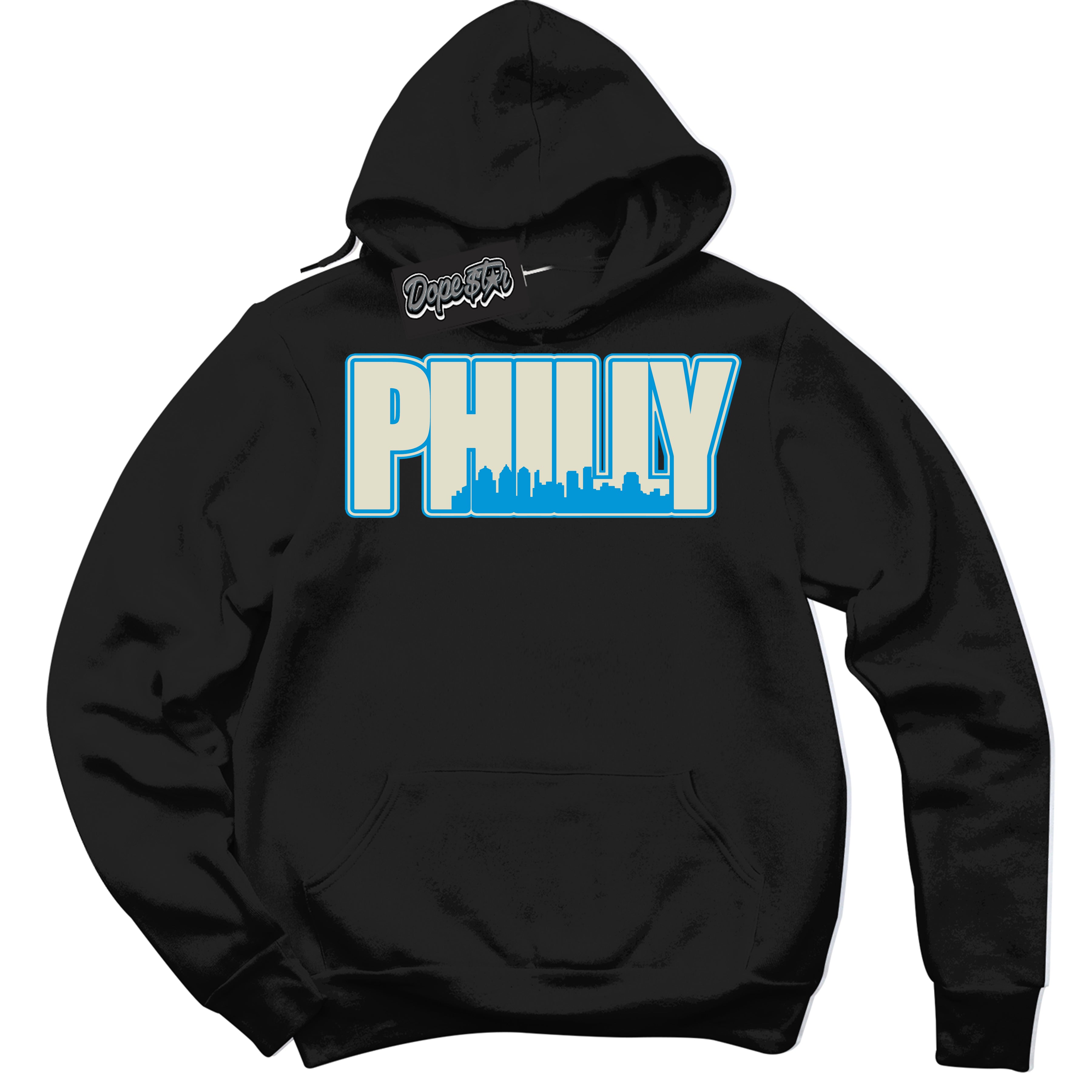 Dunk Low Coconut Milk University Blue 'Philly' Hoodie – Black Streetwear Sweatshirt | Sneaker Matching Hoodie for Dunk Low Coconut Milk University Blue | Urban Fashion for Philly | Men's & Women's Streetwear Outfit by Sneaker Shirts Outlet.