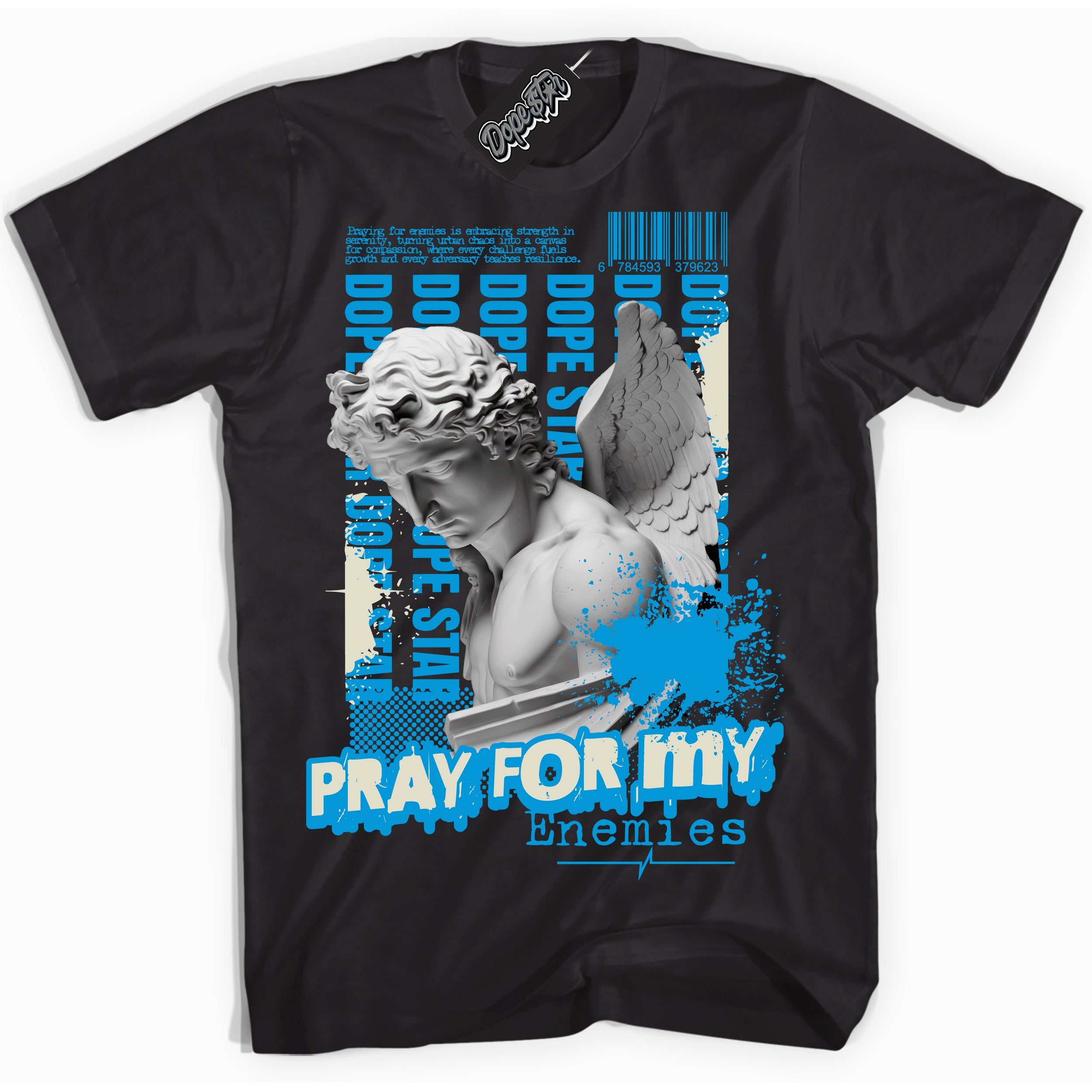 Dunk Low Coconut Milk University Blue 'Pray Enemies' Shirt – Black Streetwear T-Shirt | Sneaker Matching Tee for Dunk Low Coconut Milk University Blue | Urban Fashion for Pray Enemies | Men's & Women's Streetwear Outfit by Sneaker Shirts Outlet.