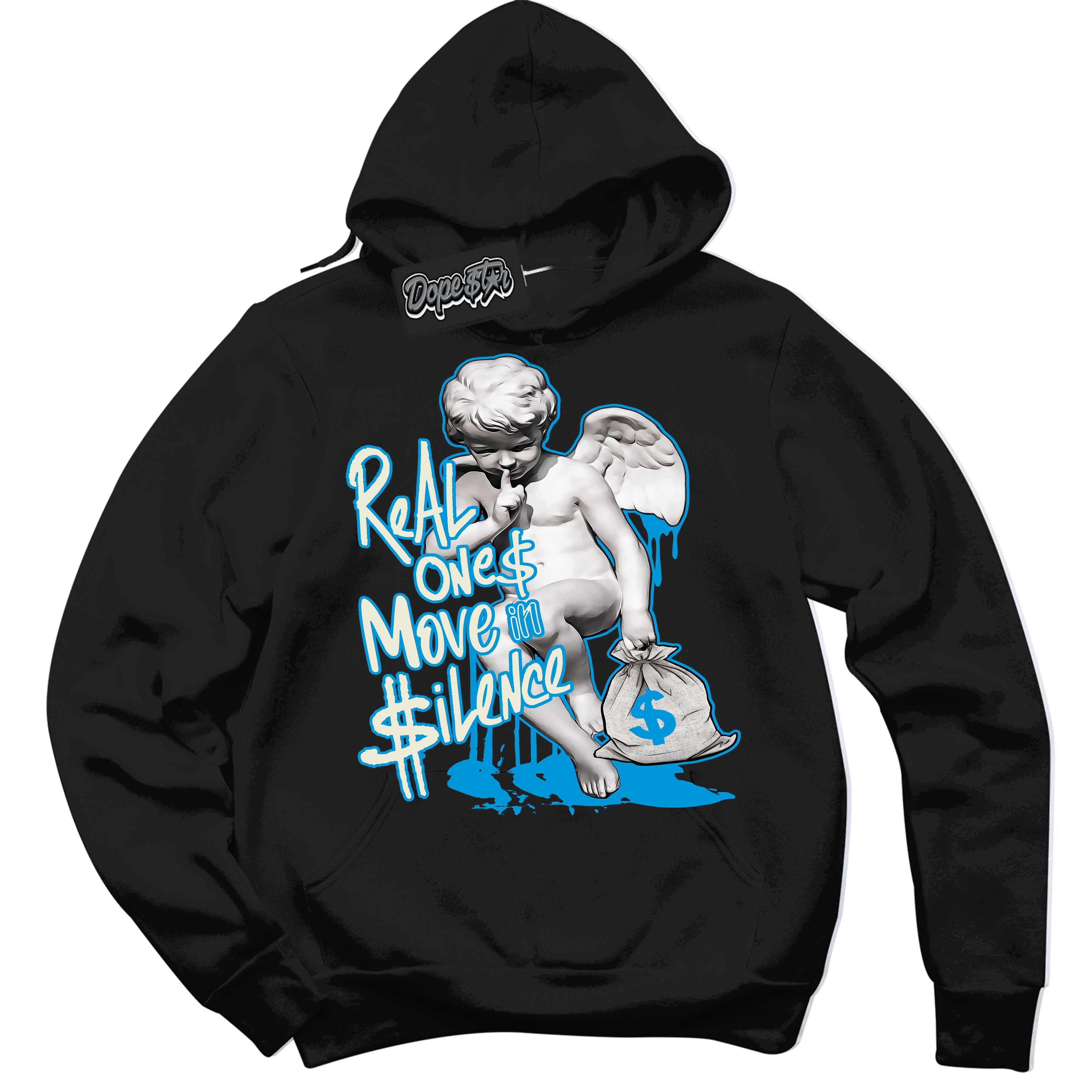 Dunk Low Coconut Milk University Blue 'Real Ones Cherub' Hoodie – Black Streetwear Sweatshirt | Sneaker Matching Hoodie for Dunk Low Coconut Milk University Blue | Urban Fashion for Real Ones Cherubs | Men's & Women's Streetwear Outfit by Sneaker Shirts Outlet.