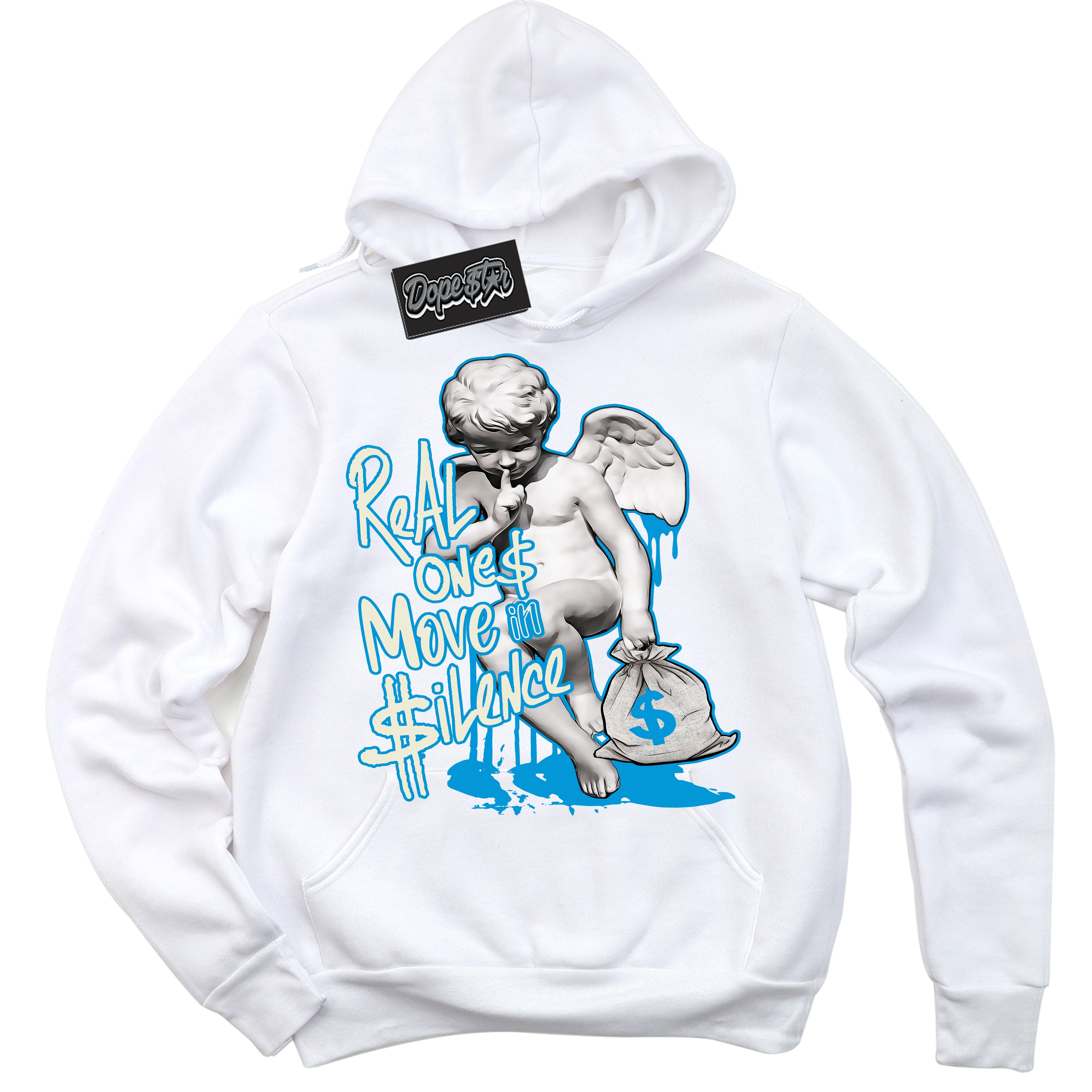 Dunk Low Coconut Milk University Blue 'Real Ones Cherub' Hoodie – White Streetwear Sweatshirt | Sneaker Matching Hoodie for Dunk Low Coconut Milk University Blue | Urban Fashion for Real Ones Cherubs | Men's & Women's Streetwear Outfit by Sneaker Shirts Outlet.