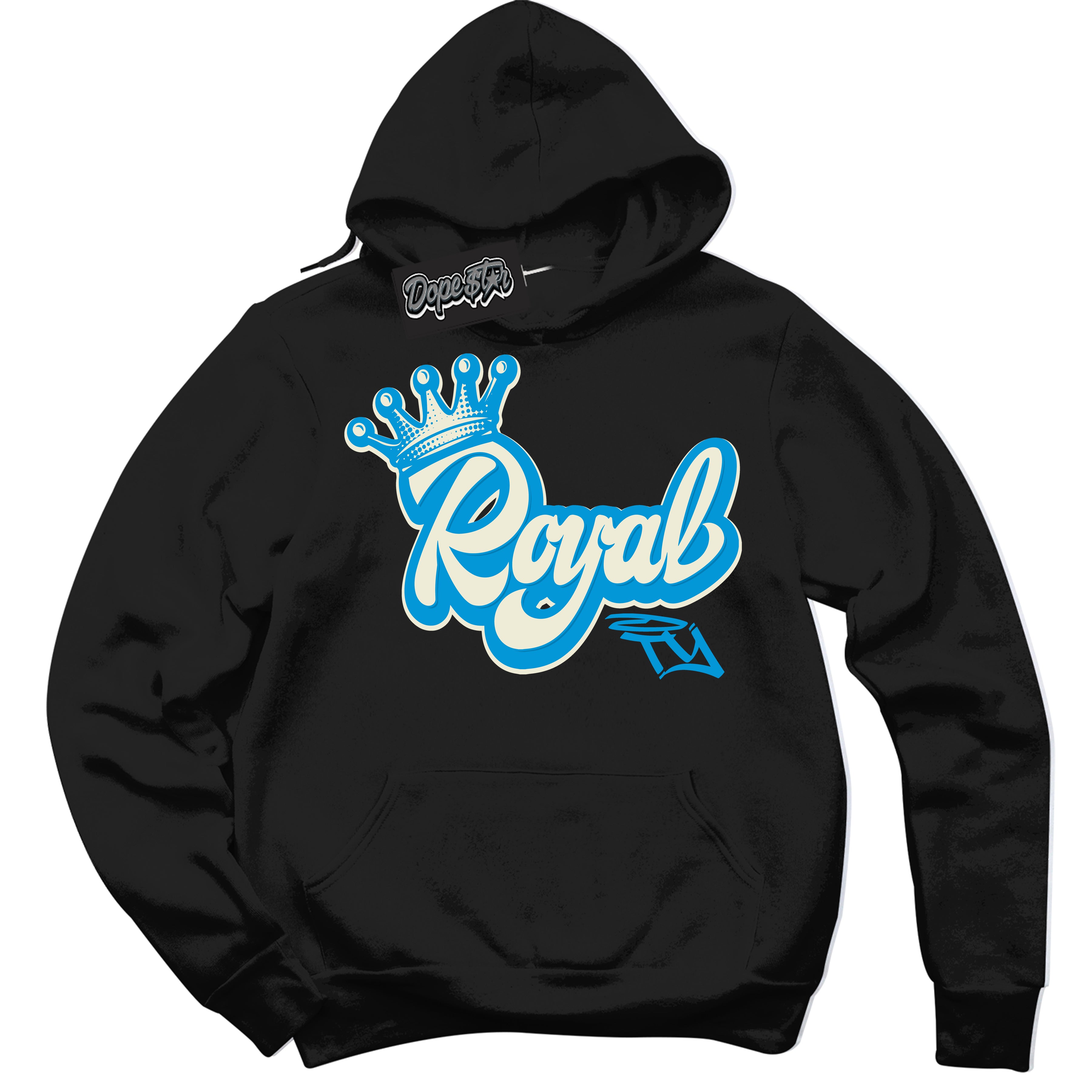 Dunk Low Coconut Milk University Blue 'Royalty' Hoodie – Black Streetwear Sweatshirt | Sneaker Matching Hoodie for Dunk Low Coconut Milk University Blue | Urban Fashion for Royaltys | Men's & Women's Streetwear Outfit by Sneaker Shirts Outlet.