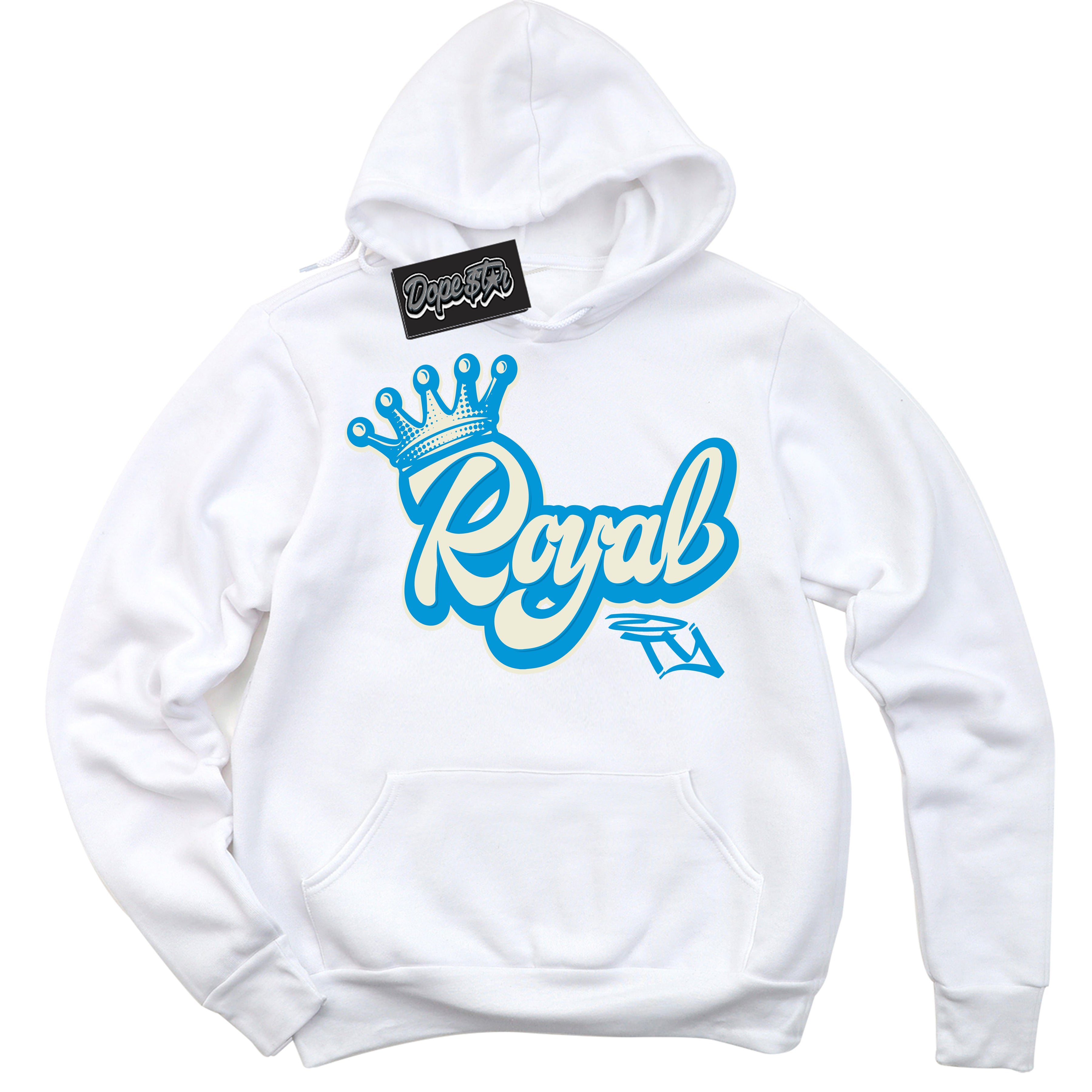 Dunk Low Coconut Milk University Blue 'Royalty' Hoodie – White Streetwear Sweatshirt | Sneaker Matching Hoodie for Dunk Low Coconut Milk University Blue | Urban Fashion for Royaltys | Men's & Women's Streetwear Outfit by Sneaker Shirts Outlet.