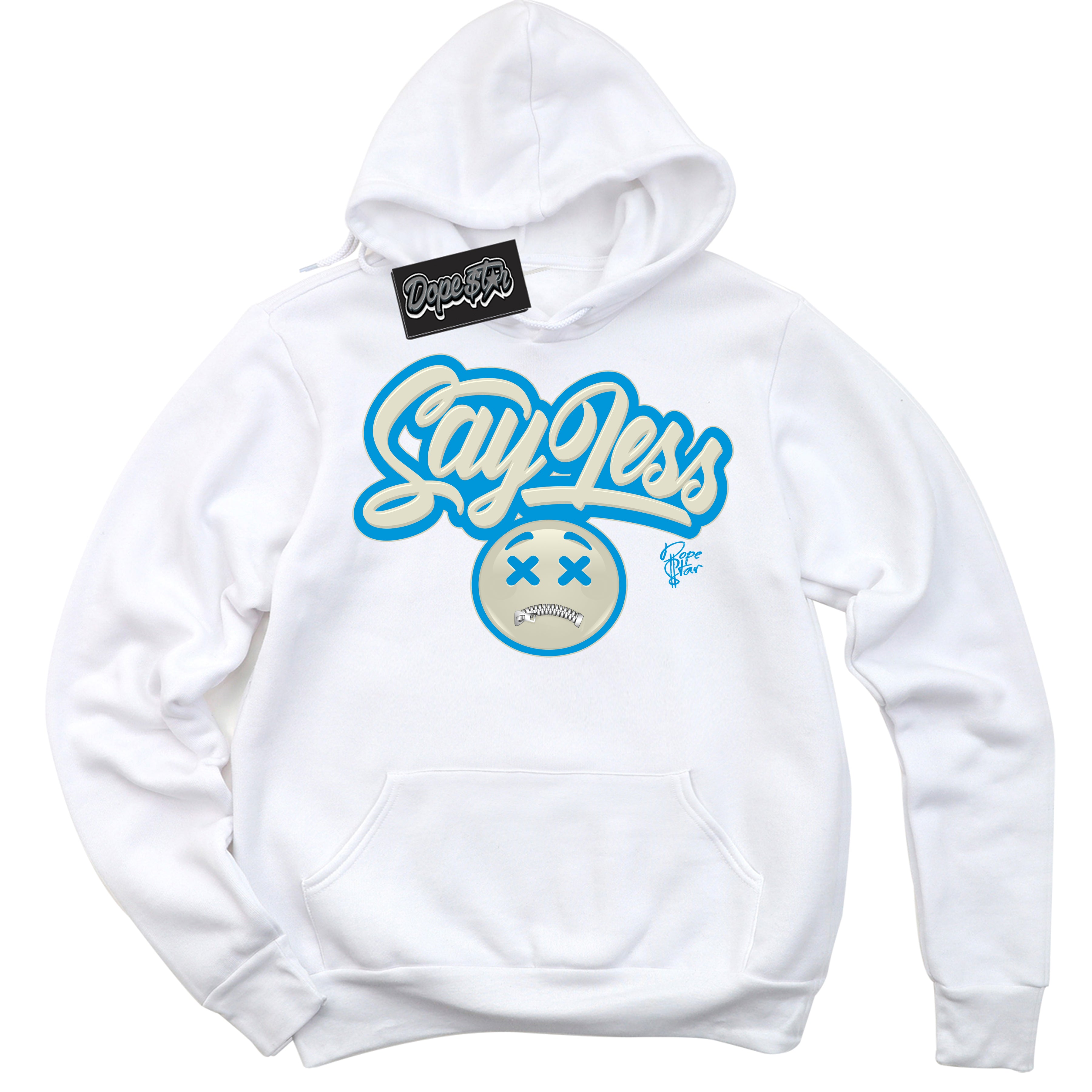 Dunk Low Coconut Milk University Blue 'Say Less' Hoodie – White Streetwear Sweatshirt | Sneaker Matching Hoodie for Dunk Low Coconut Milk University Blue | Urban Fashion for Say Less | Men's & Women's Streetwear Outfit by Sneaker Shirts Outlet.