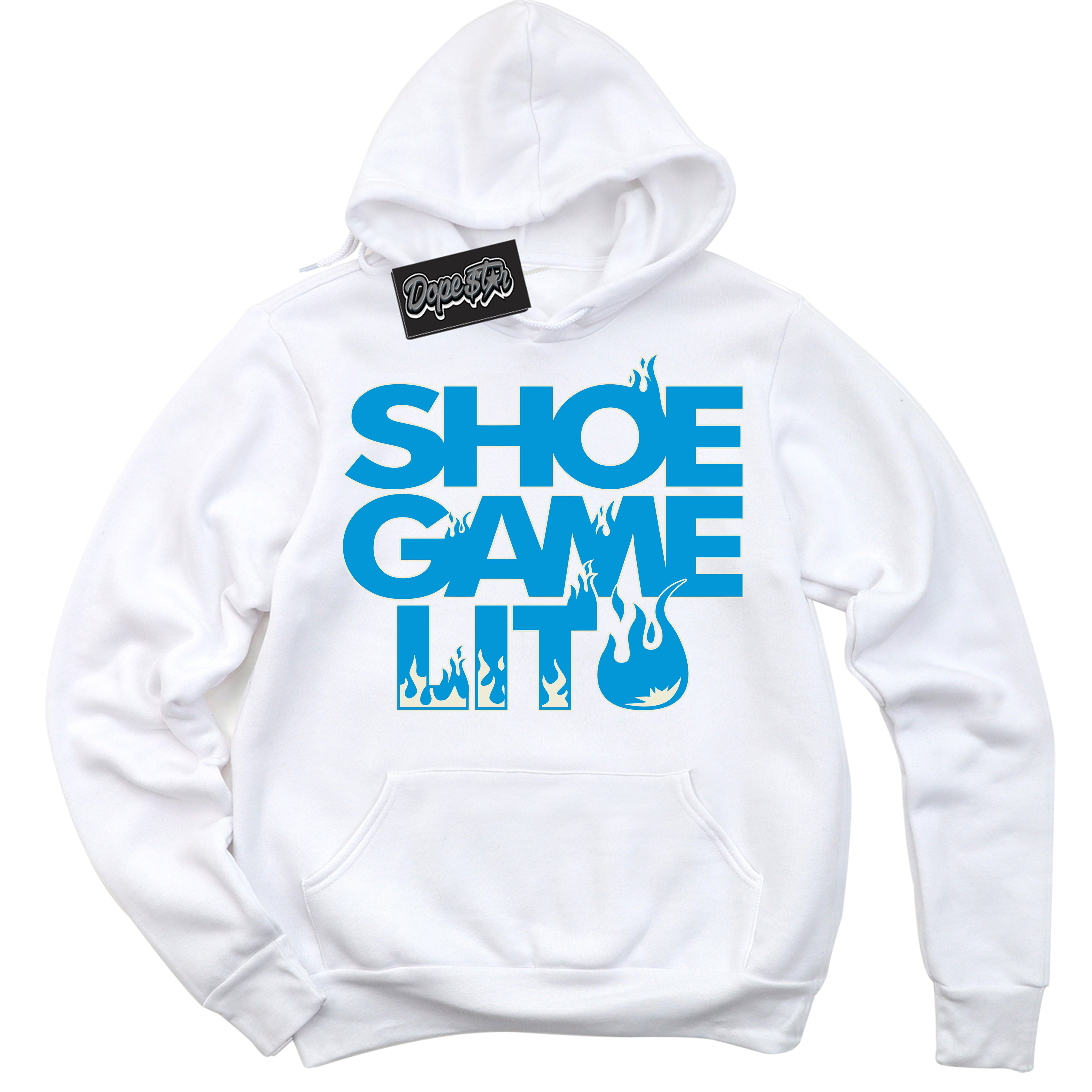 Dunk Low Coconut Milk University Blue 'Shoe Game Lit' Hoodie – White Streetwear Sweatshirt | Sneaker Matching Hoodie for Dunk Low Coconut Milk University Blue | Urban Fashion for Shoe Game Lits | Men's & Women's Streetwear Outfit by Sneaker Shirts Outlet.