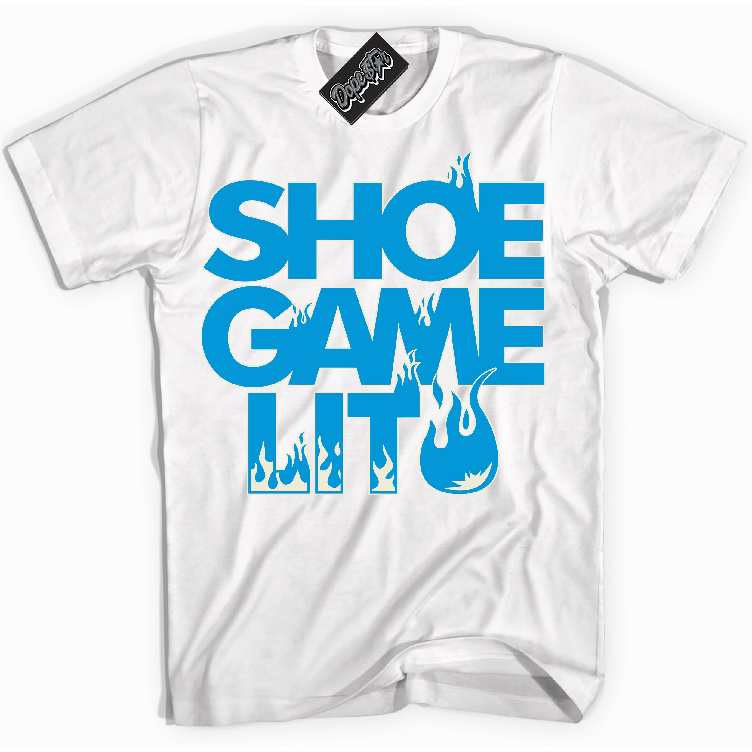 Dunk Low Coconut Milk University Blue 'Shoe Game Lit' Shirt – White Streetwear T-Shirt | Sneaker Matching Tee for Dunk Low Coconut Milk University Blue | Urban Fashion for Shoe Game Lits | Men's & Women's Streetwear Outfit by Sneaker Shirts Outlet.