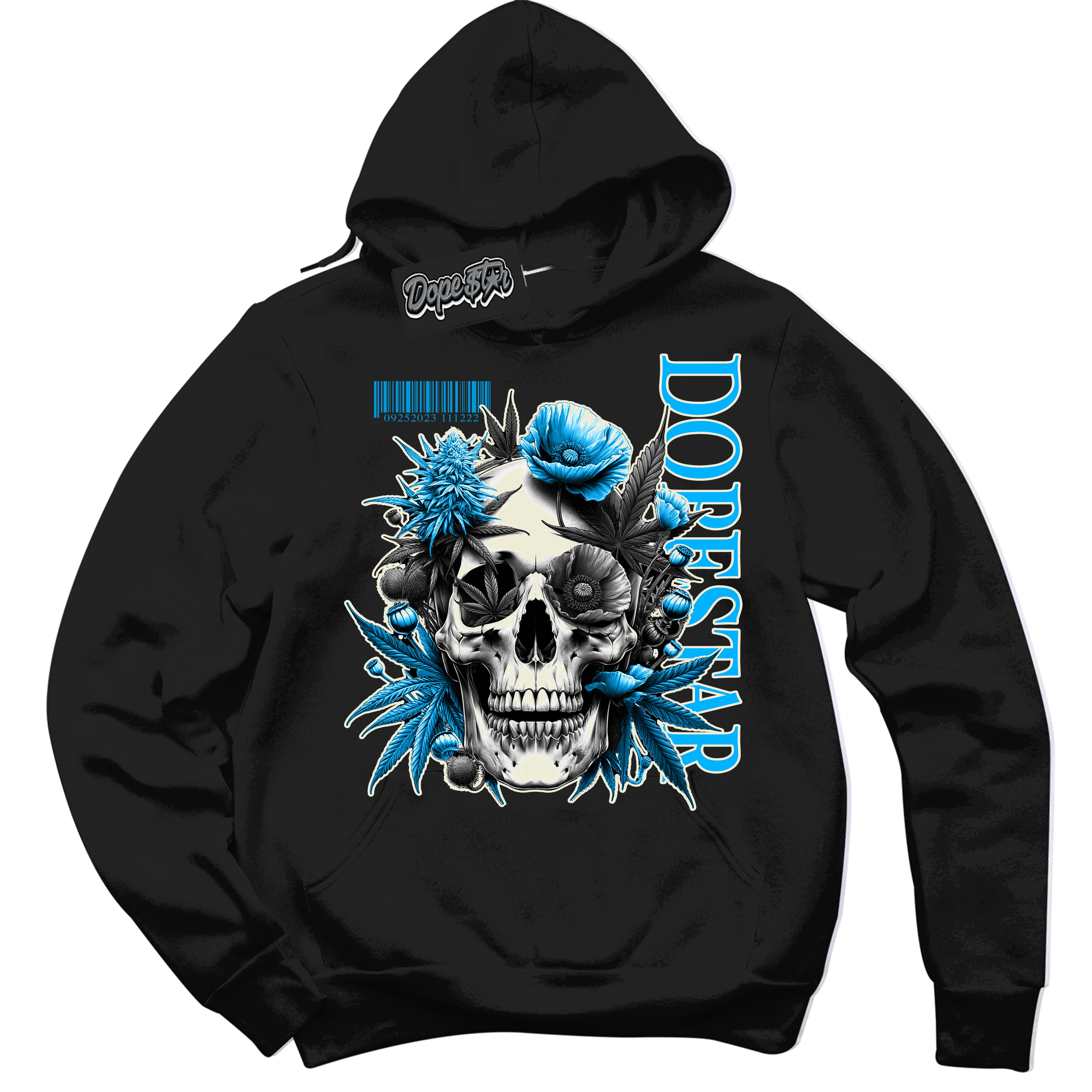 Dunk Low Coconut Milk University Blue 'Skull Poppies' Hoodie – Black Streetwear Sweatshirt | Sneaker Matching Hoodie for Dunk Low Coconut Milk University Blue | Urban Fashion for Sneakerheads | Men's & Women's Streetwear Outfit by Sneaker Shirts Outlet.