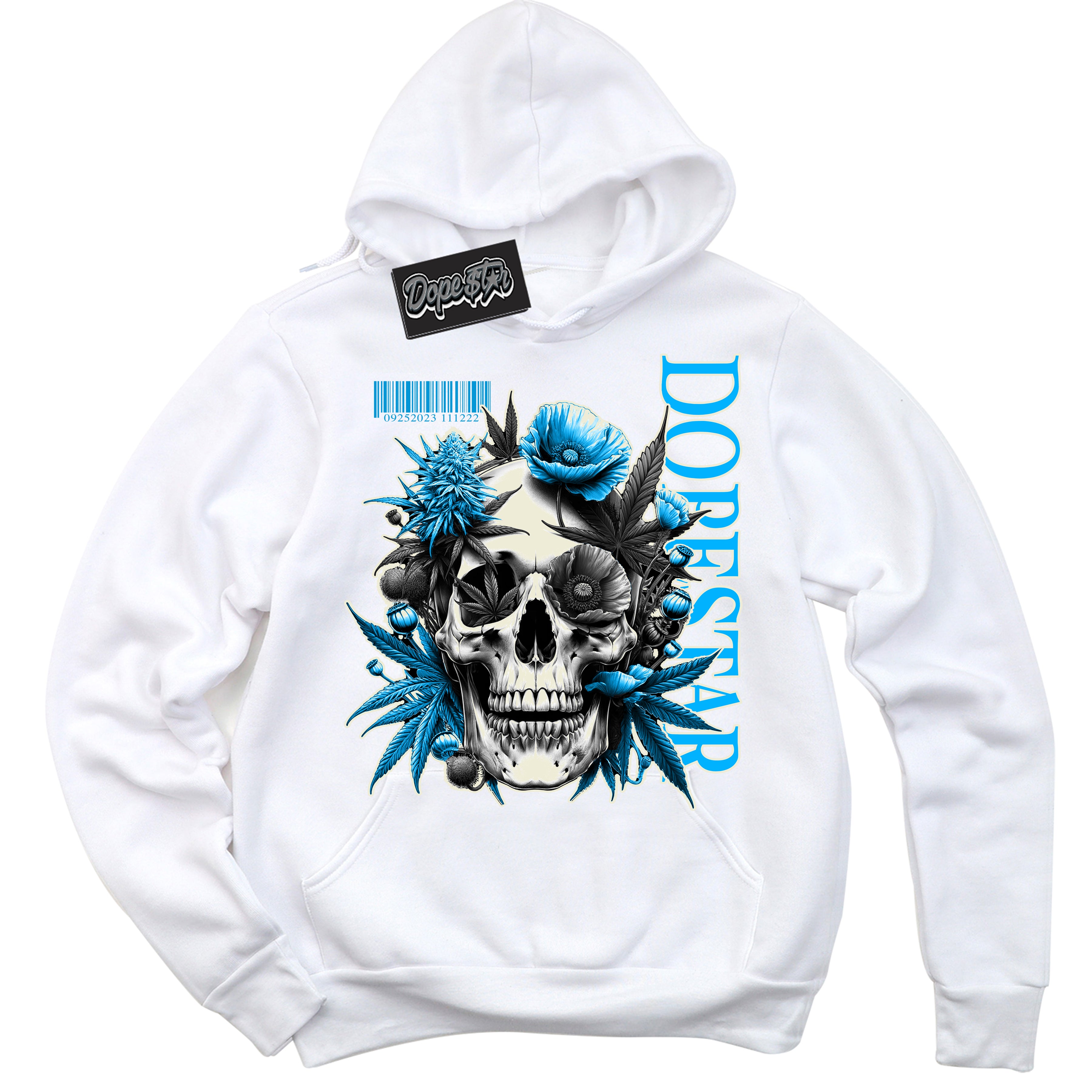 Dunk Low Coconut Milk University Blue 'Skull Poppies' Hoodie – White Streetwear Sweatshirt | Sneaker Matching Hoodie for Dunk Low Coconut Milk University Blue | Urban Fashion for Sneakerheads | Men's & Women's Streetwear Outfit by Sneaker Shirts Outlet.