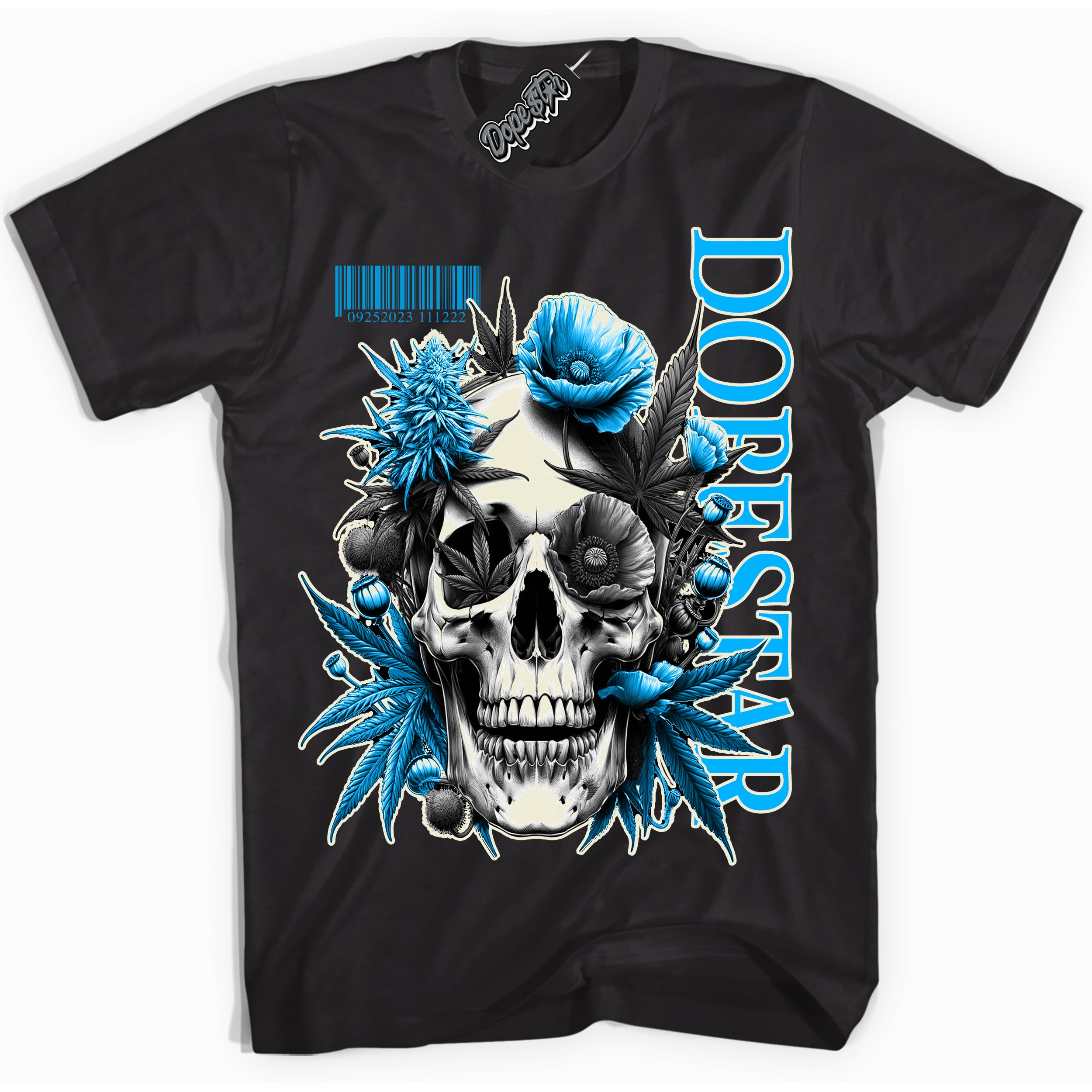 Dunk Low Coconut Milk University Blue 'Skull Poppies' Shirt – Black Streetwear T-Shirt | Sneaker Matching Tee for Dunk Low Coconut Milk University Blue | Urban Fashion for Sneakerheads | Men's & Women's Streetwear Outfit by Sneaker Shirts Outlet.