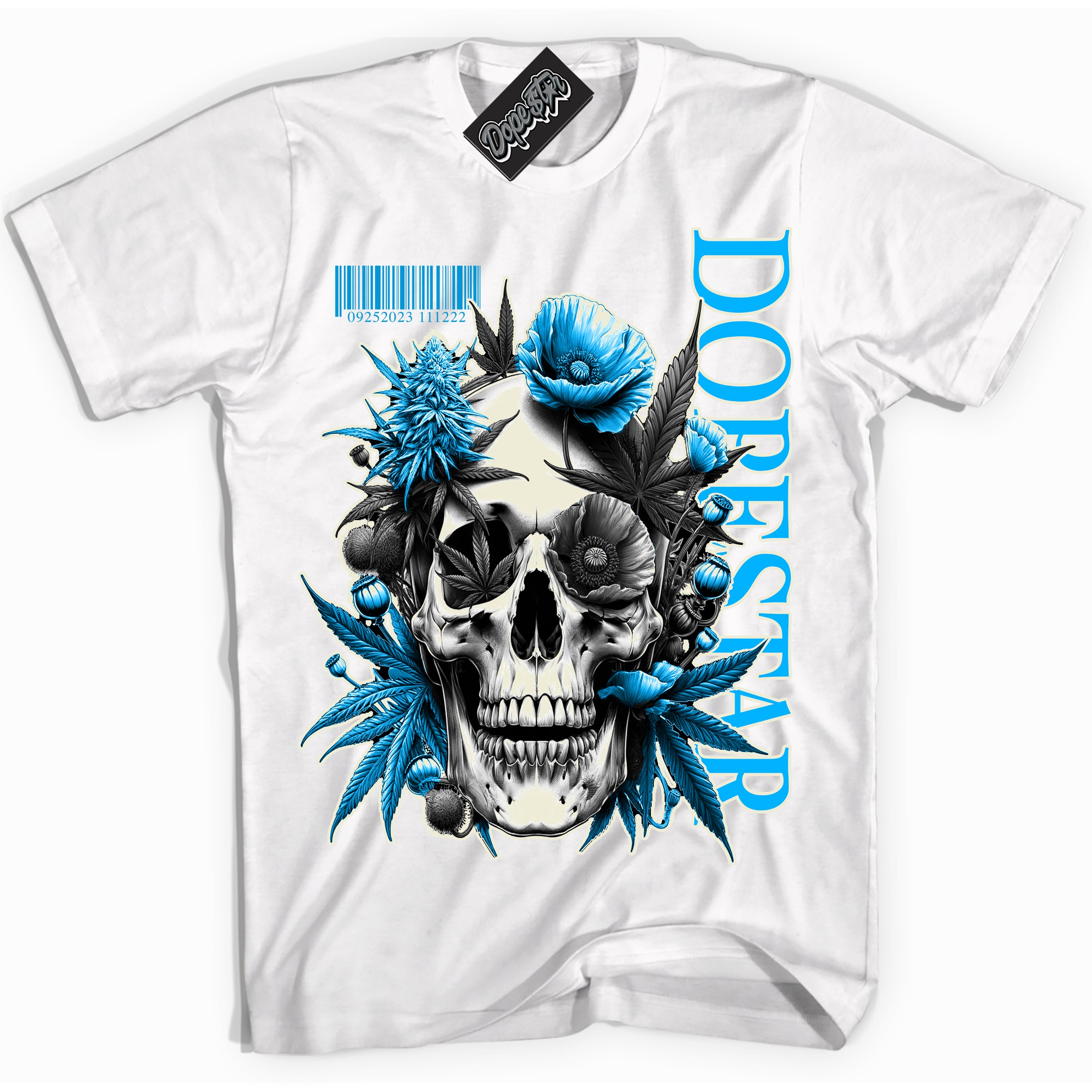 Dunk Low Coconut Milk University Blue 'Skull Poppies' Shirt – White Streetwear T-Shirt | Sneaker Matching Tee for Dunk Low Coconut Milk University Blue | Urban Fashion for Sneakerheads | Men's & Women's Streetwear Outfit by Sneaker Shirts Outlet.