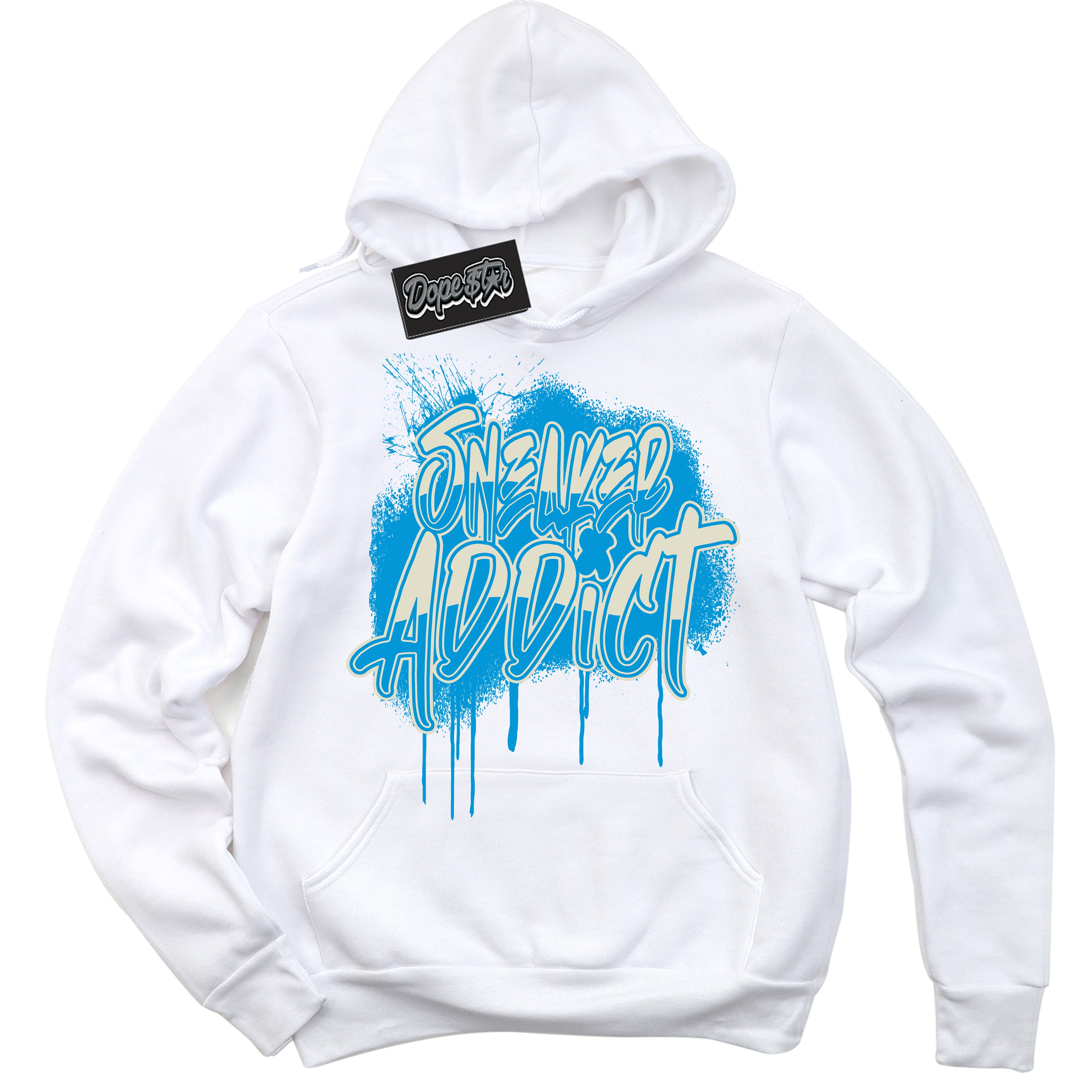 Dunk Low Coconut Milk University Blue 'Sneaker Addict' Hoodie – White Streetwear Sweatshirt | Sneaker Matching Hoodie for Dunk Low Coconut Milk University Blue | Urban Fashion for Sneaker Addict | Men's & Women's Streetwear Outfit by Sneaker Shirts Outlet.