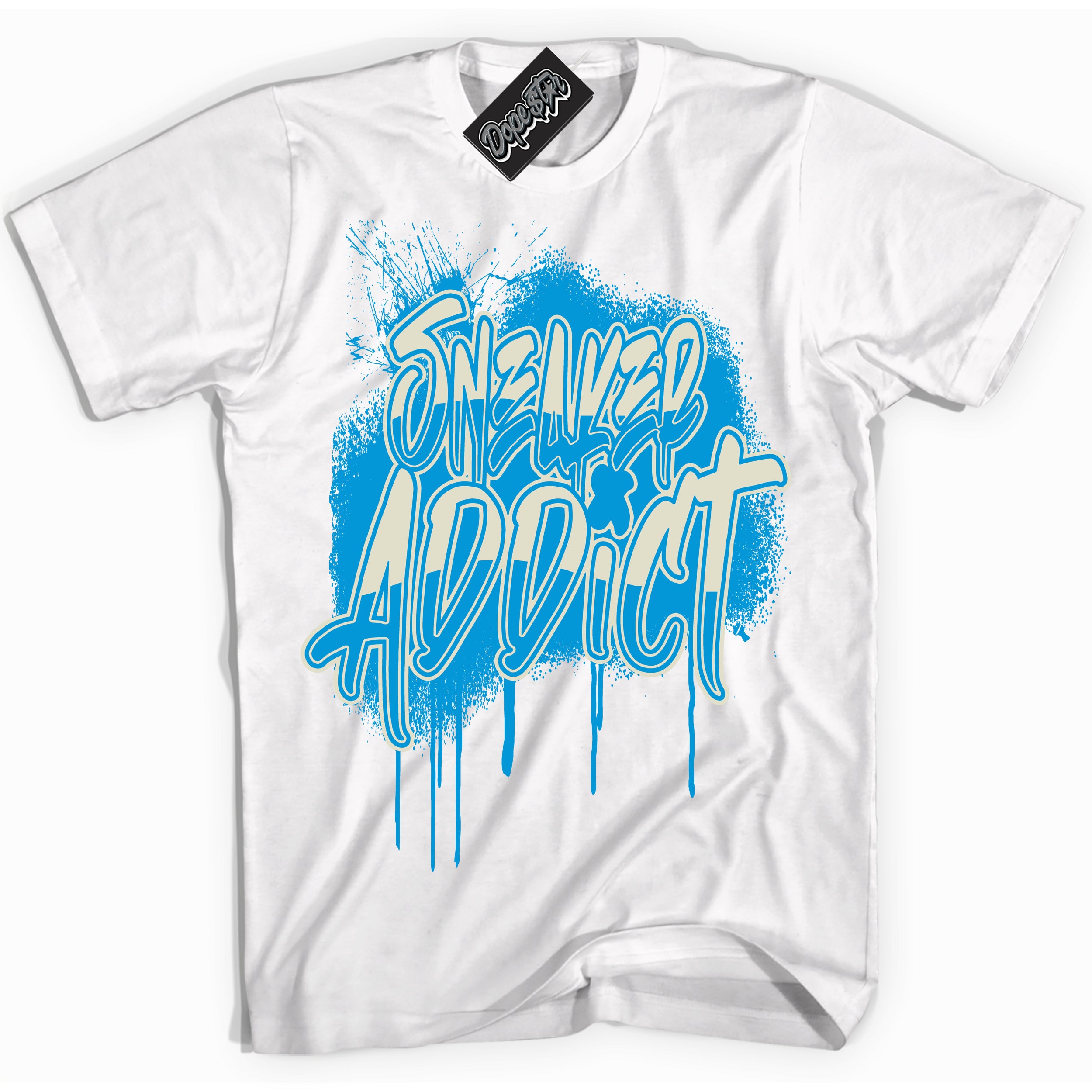 Dunk Low Coconut Milk University Blue 'Sneaker Addict' Shirt – White Streetwear T-Shirt | Sneaker Matching Tee for Dunk Low Coconut Milk University Blue | Urban Fashion for Sneaker Addict | Men's & Women's Streetwear Outfit by Sneaker Shirts Outlet.