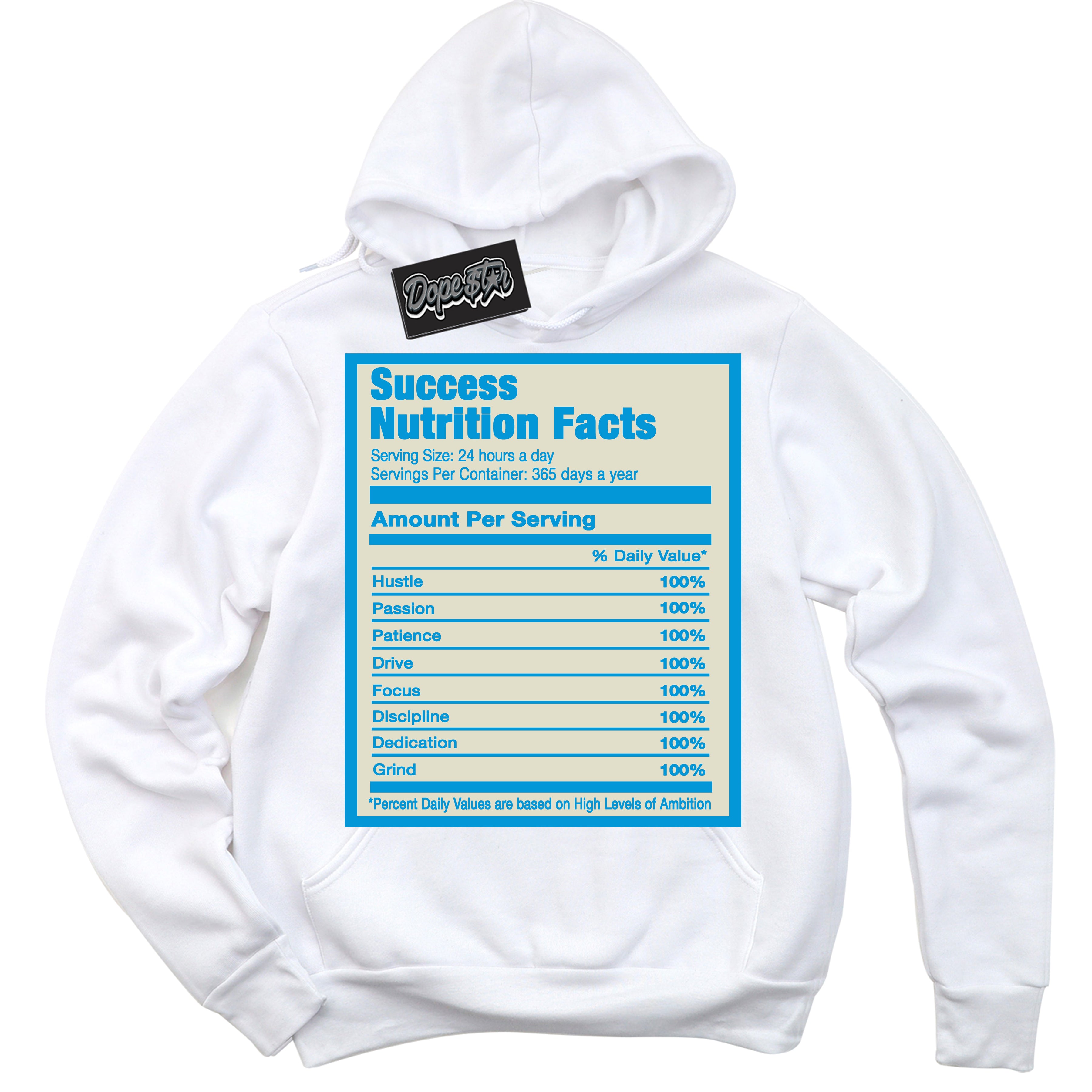 Dunk Low Coconut Milk University Blue 'Success Nutrition' Hoodie – White Streetwear Sweatshirt | Sneaker Matching Hoodie for Dunk Low Coconut Milk University Blue | Urban Fashion for Success Nutritions | Men's & Women's Streetwear Outfit by Sneaker Shirts Outlet.