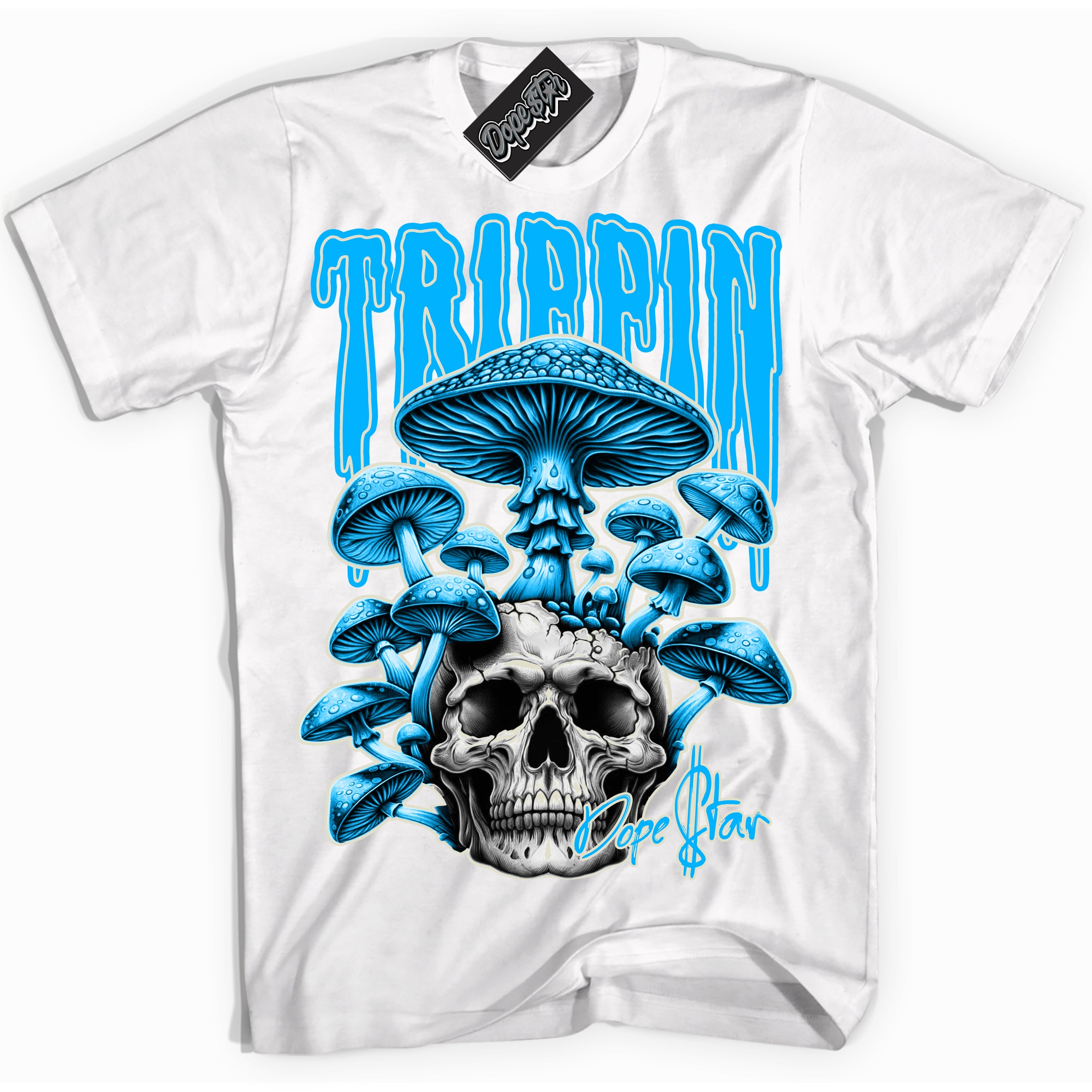 Dunk Low Coconut Milk University Blue 'Trippin' Shirt – White Streetwear T-Shirt | Sneaker Matching Tee for Dunk Low Coconut Milk University Blue | Urban Fashion for Trippin | Men's & Women's Streetwear Outfit by Sneaker Shirts Outlet.