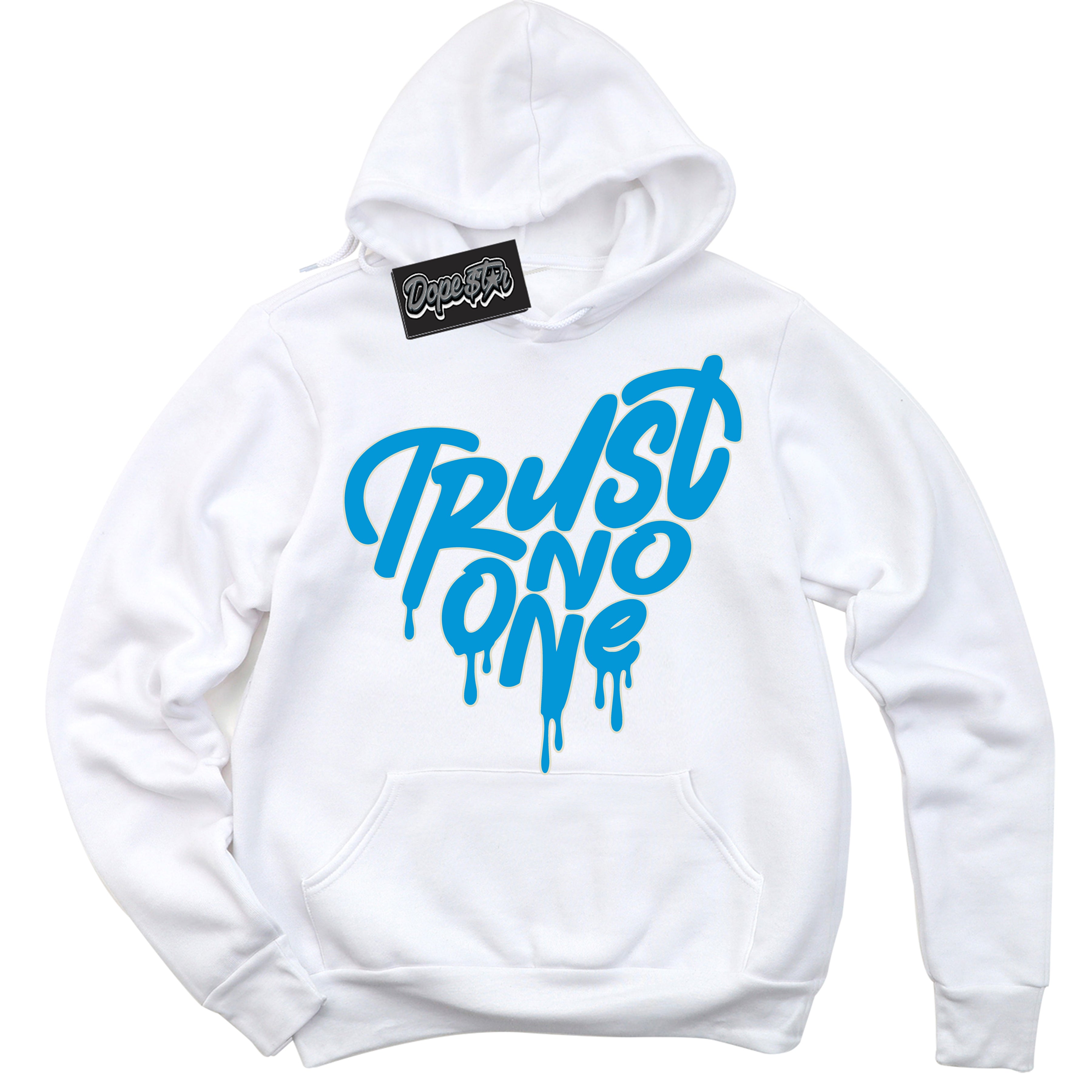 Dunk Low Coconut Milk University Blue 'Trust No One Heart' Hoodie – White Streetwear Sweatshirt | Sneaker Matching Hoodie for Dunk Low Coconut Milk University Blue | Urban Fashion for Trust No One Hearts | Men's & Women's Streetwear Outfit by Sneaker Shirts Outlet.