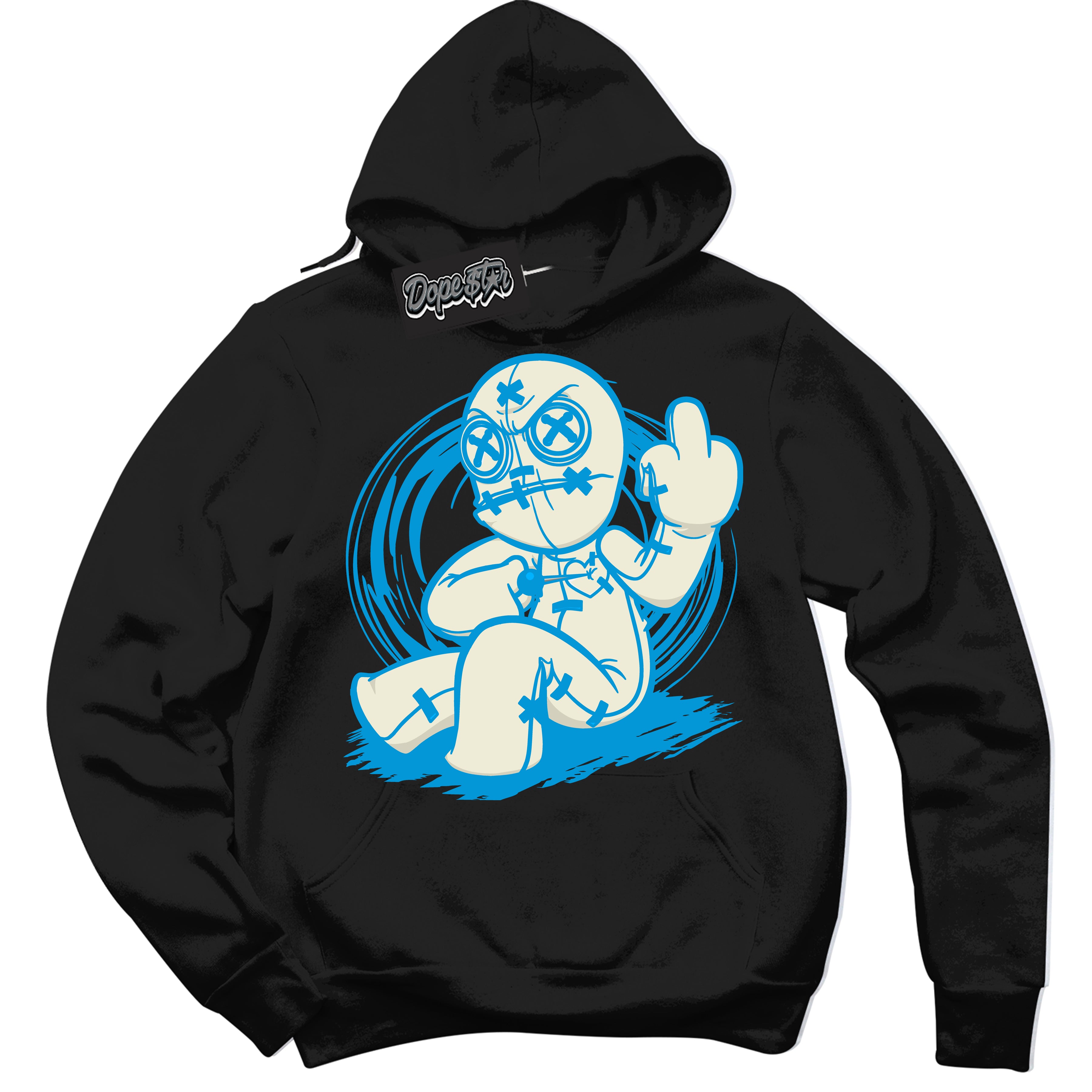 Dunk Low Coconut Milk University Blue 'Voodoo Doll' Hoodie – Black Streetwear Sweatshirt | Sneaker Matching Hoodie for Dunk Low Coconut Milk University Blue | Urban Fashion for Voodoo Dolls | Men's & Women's Streetwear Outfit by Sneaker Shirts Outlet.