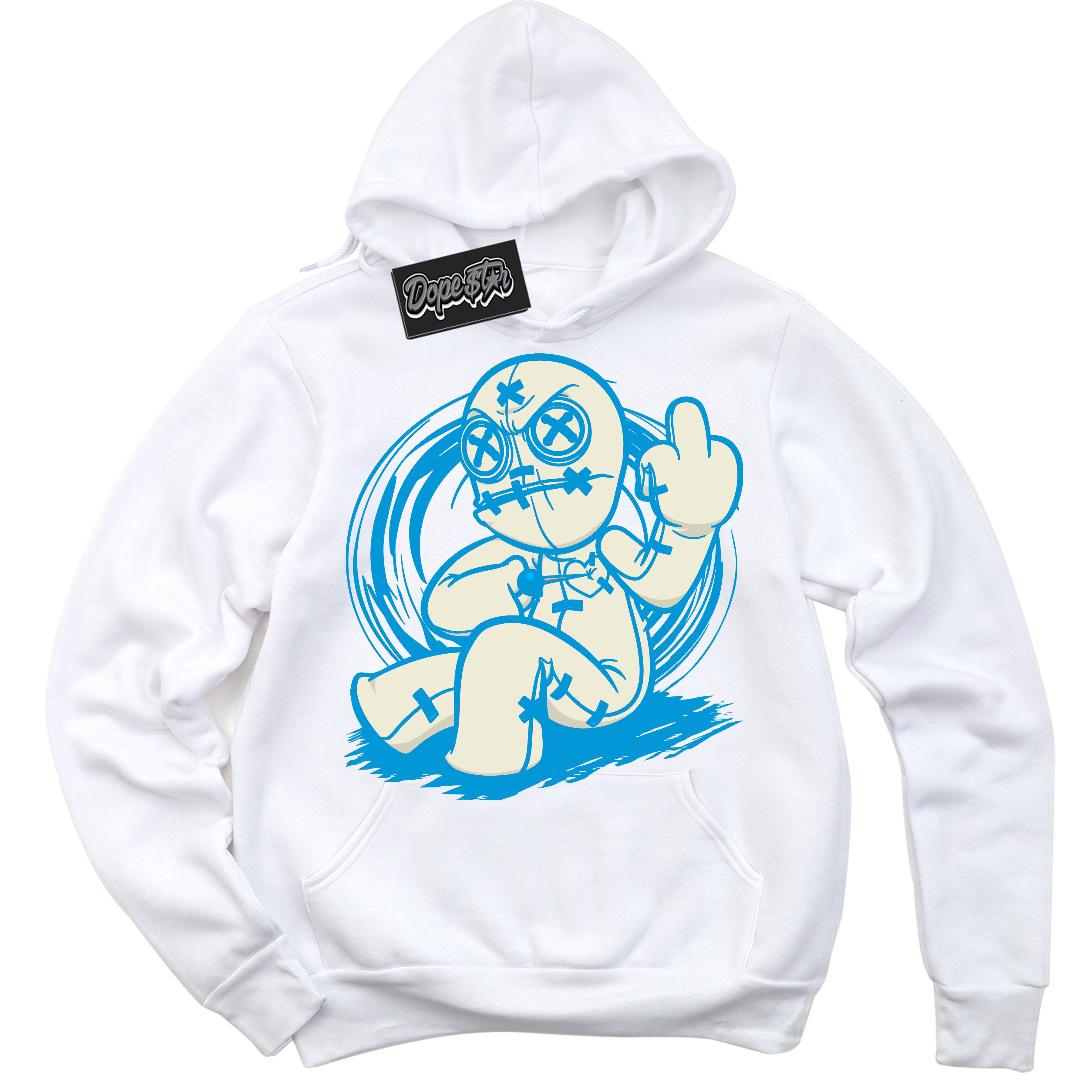 Dunk Low Coconut Milk University Blue 'Voodoo Doll' Hoodie – White Streetwear Sweatshirt | Sneaker Matching Hoodie for Dunk Low Coconut Milk University Blue | Urban Fashion for Voodoo Dolls | Men's & Women's Streetwear Outfit by Sneaker Shirts Outlet.