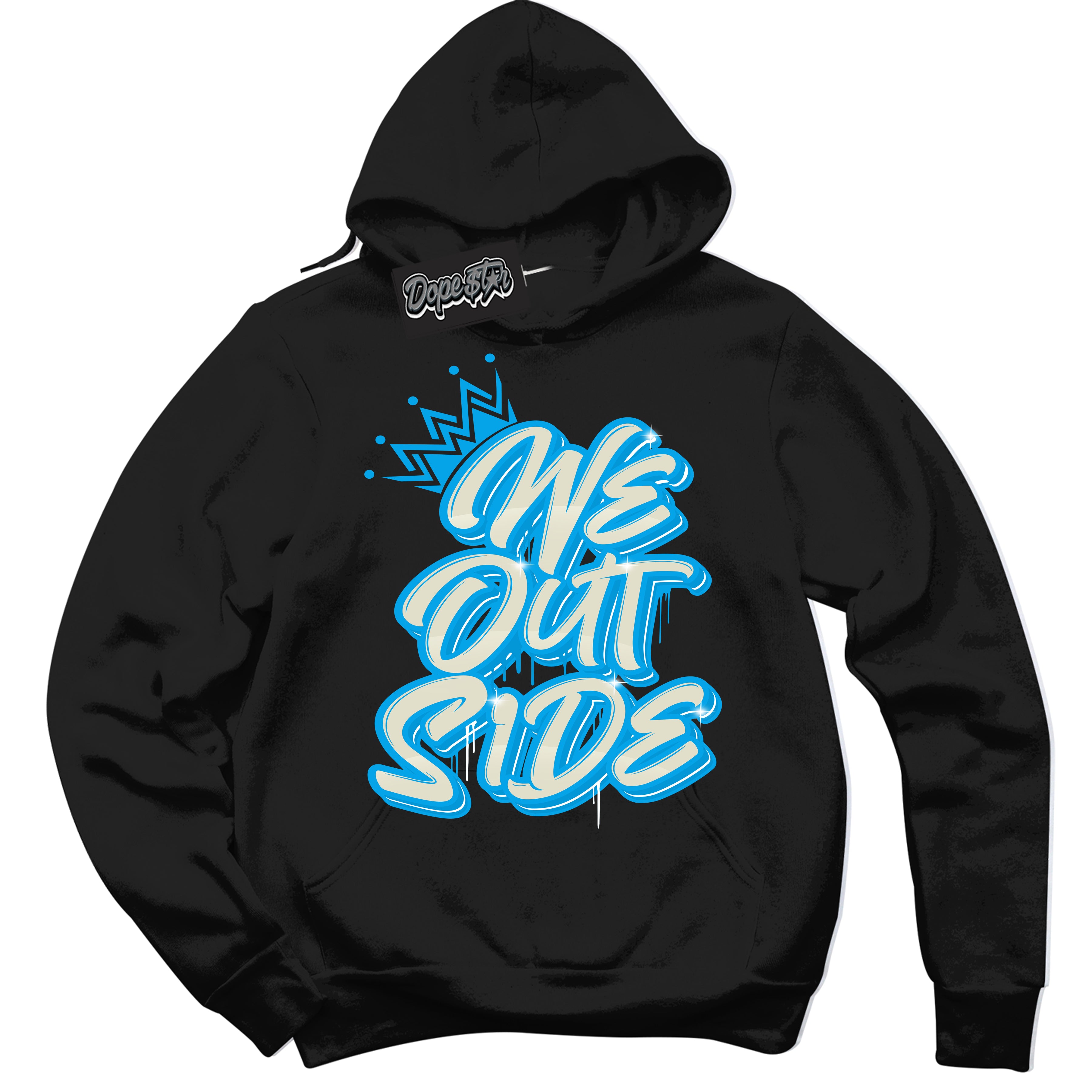 Dunk Low Coconut Milk University Blue 'We Outside' Hoodie – Black Streetwear Sweatshirt | Sneaker Matching Hoodie for Dunk Low Coconut Milk University Blue | Urban Fashion for We Outsides | Men's & Women's Streetwear Outfit by Sneaker Shirts Outlet.