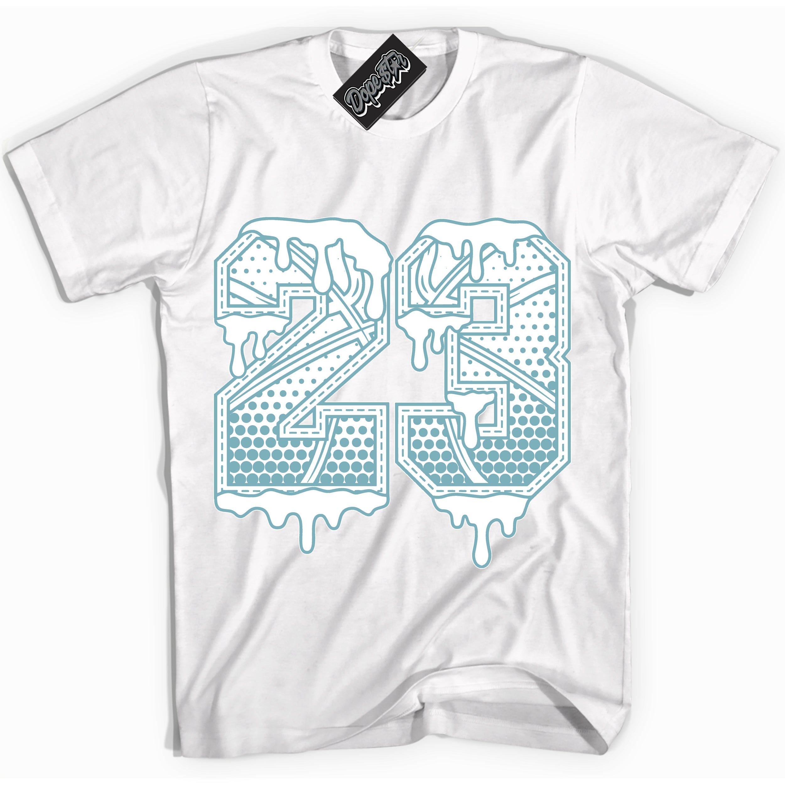 Cool White Shirt with “23 Ball” design that perfectly matches Denim Turquoise Dunk.