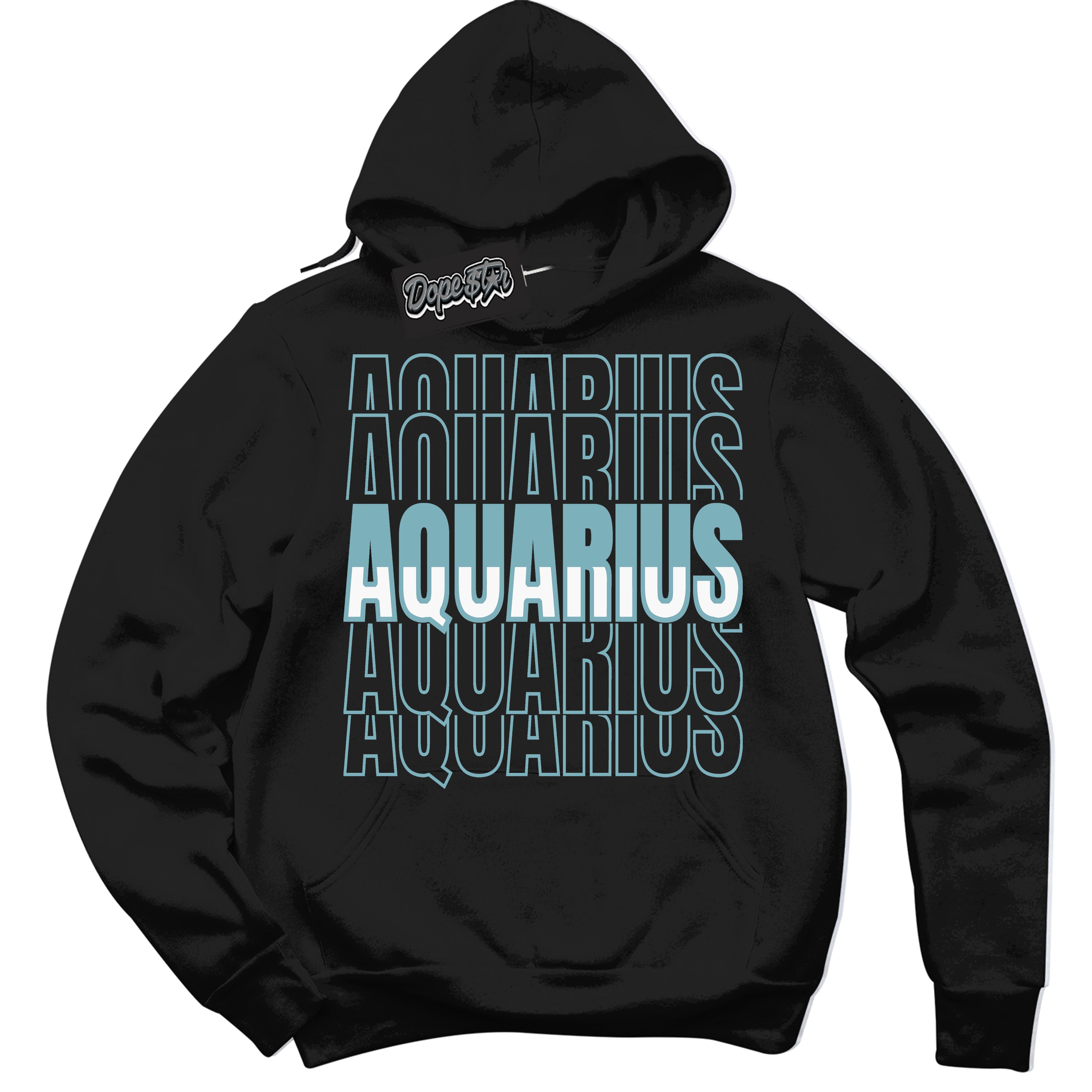 Cool Black Hoodie with “Aquarius” design that Perfectly Matches Denim Turquoise Dunk.