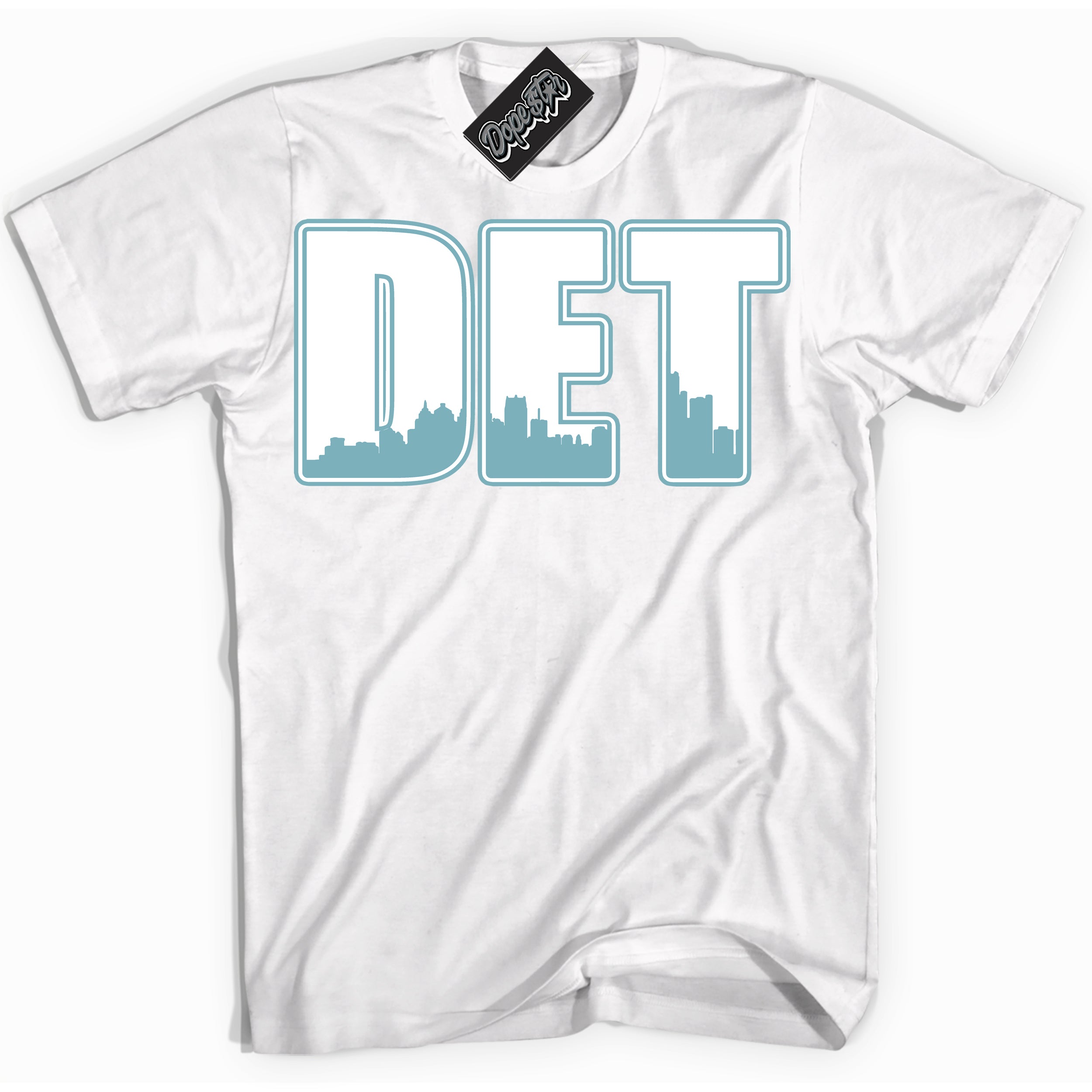 Cool White Shirt with “Detroit” design that perfectly matches Denim Turquoise Dunk.