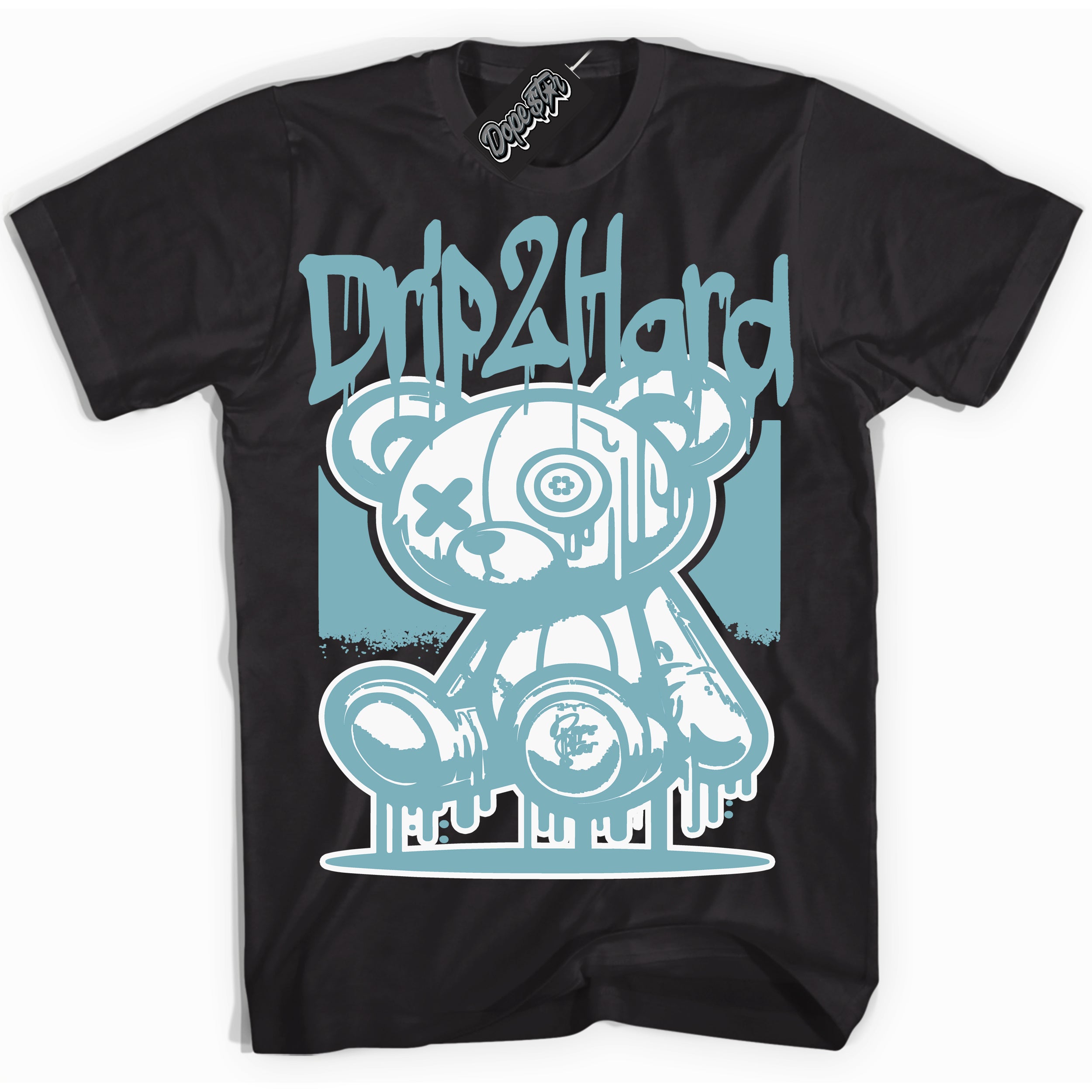 Cool Black Shirt with “Drip 2 Hard” design that perfectly matches Denim Turquoise Dunk.