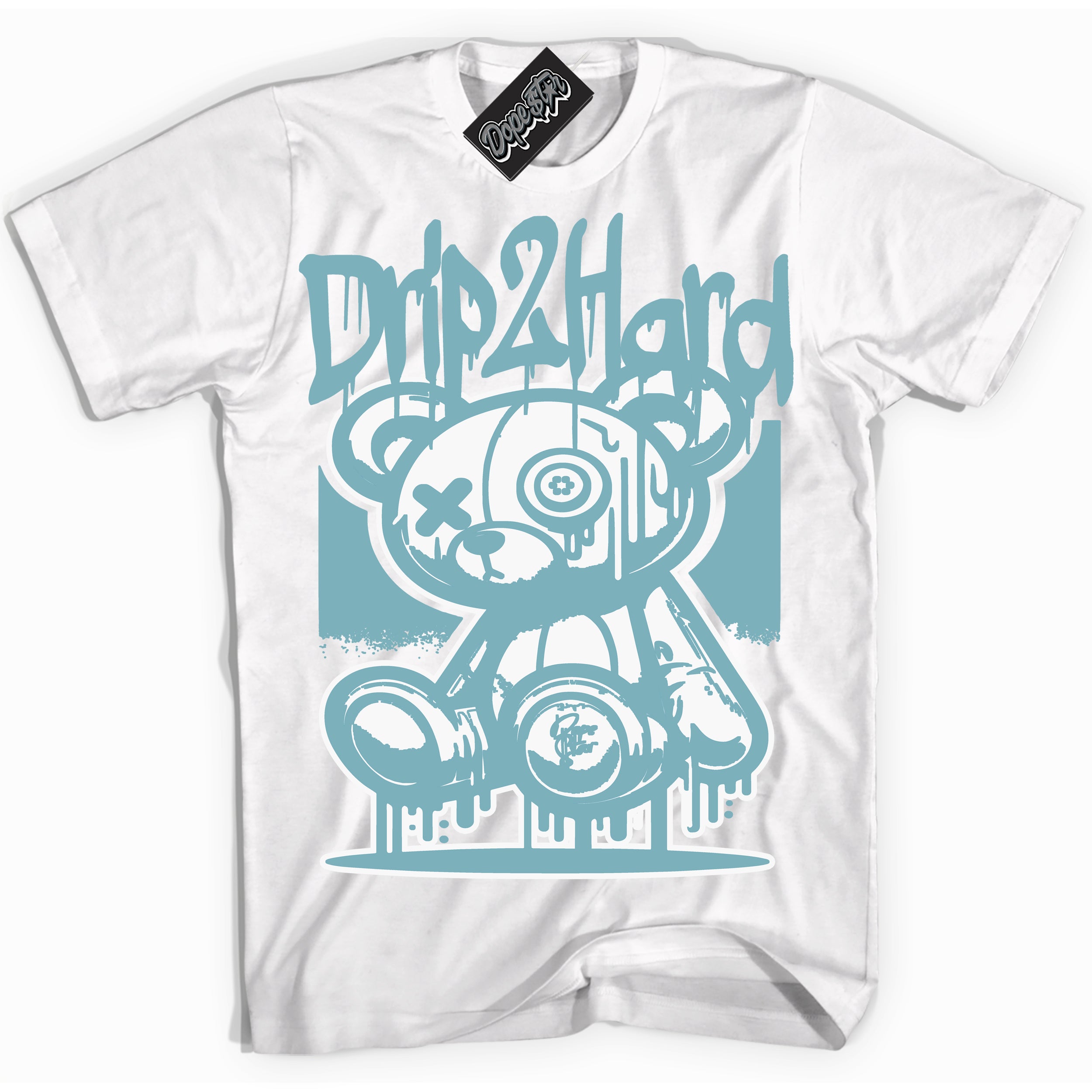 Cool White Shirt with “Drip 2 Hard” design that perfectly matches Denim Turquoise Dunk.