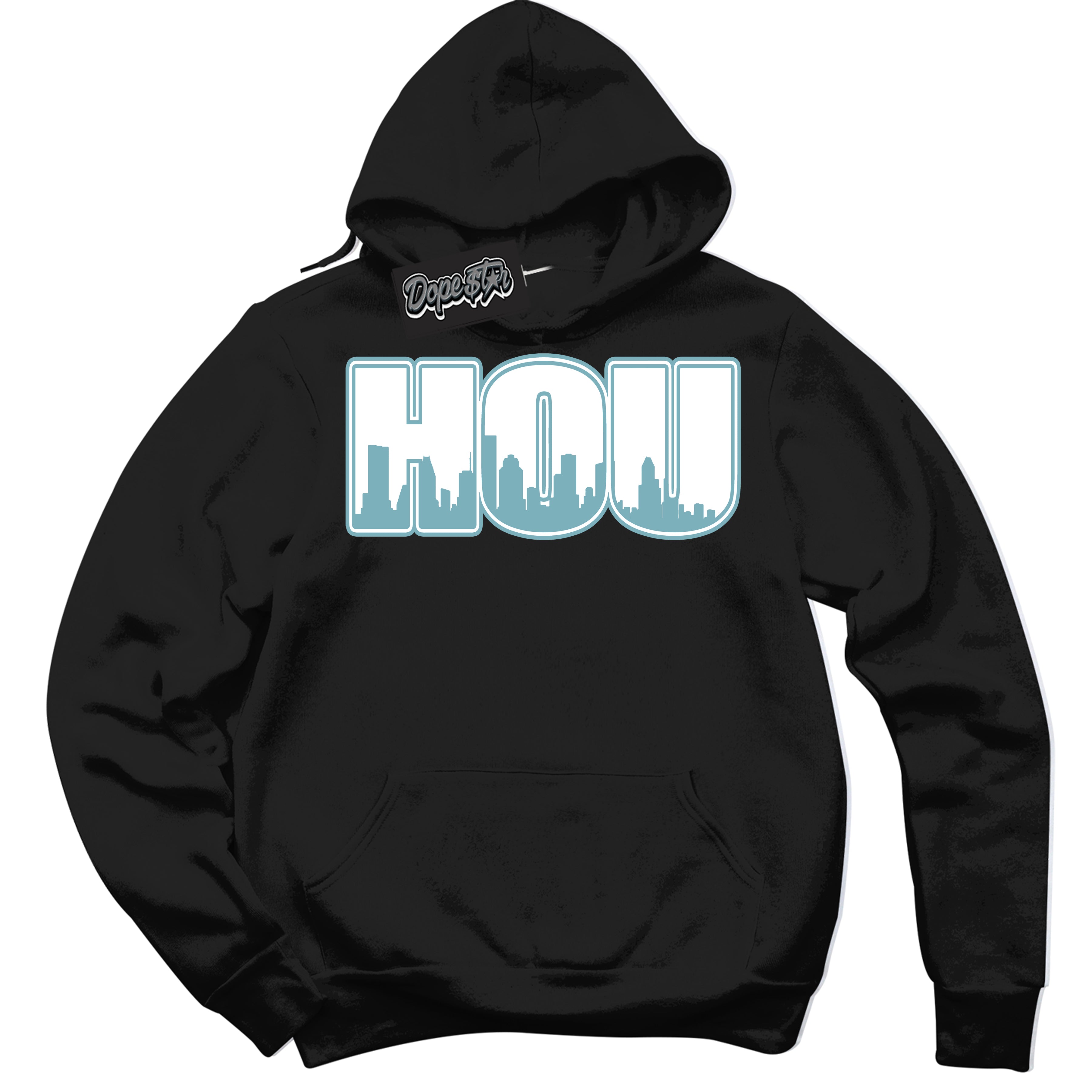 Cool Black Hoodie with “Houston” design that Perfectly Matches Denim Turquoise Dunk.