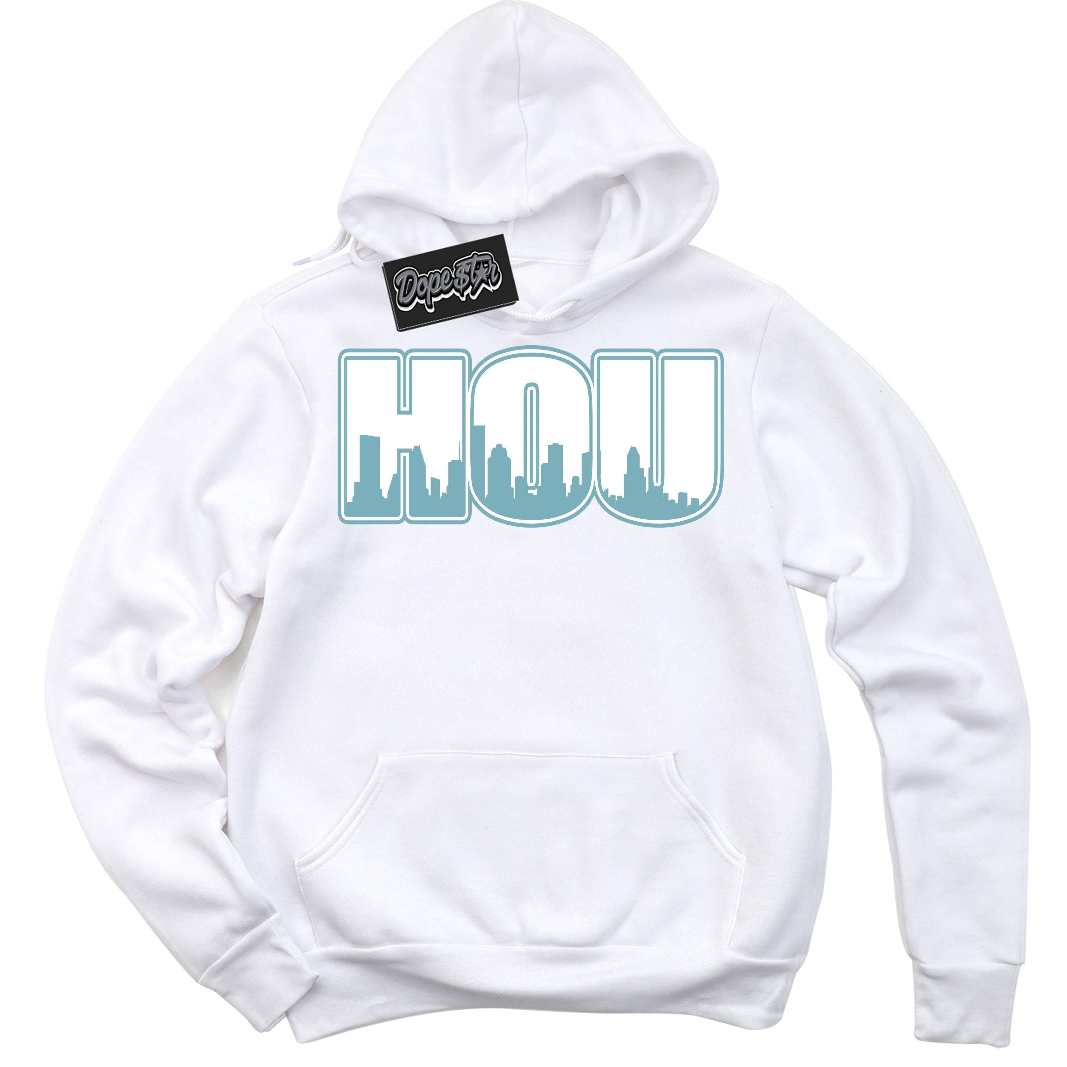 Cool White Hoodie with “Houston” design that Perfectly Matches Denim Turquoise Dunk.