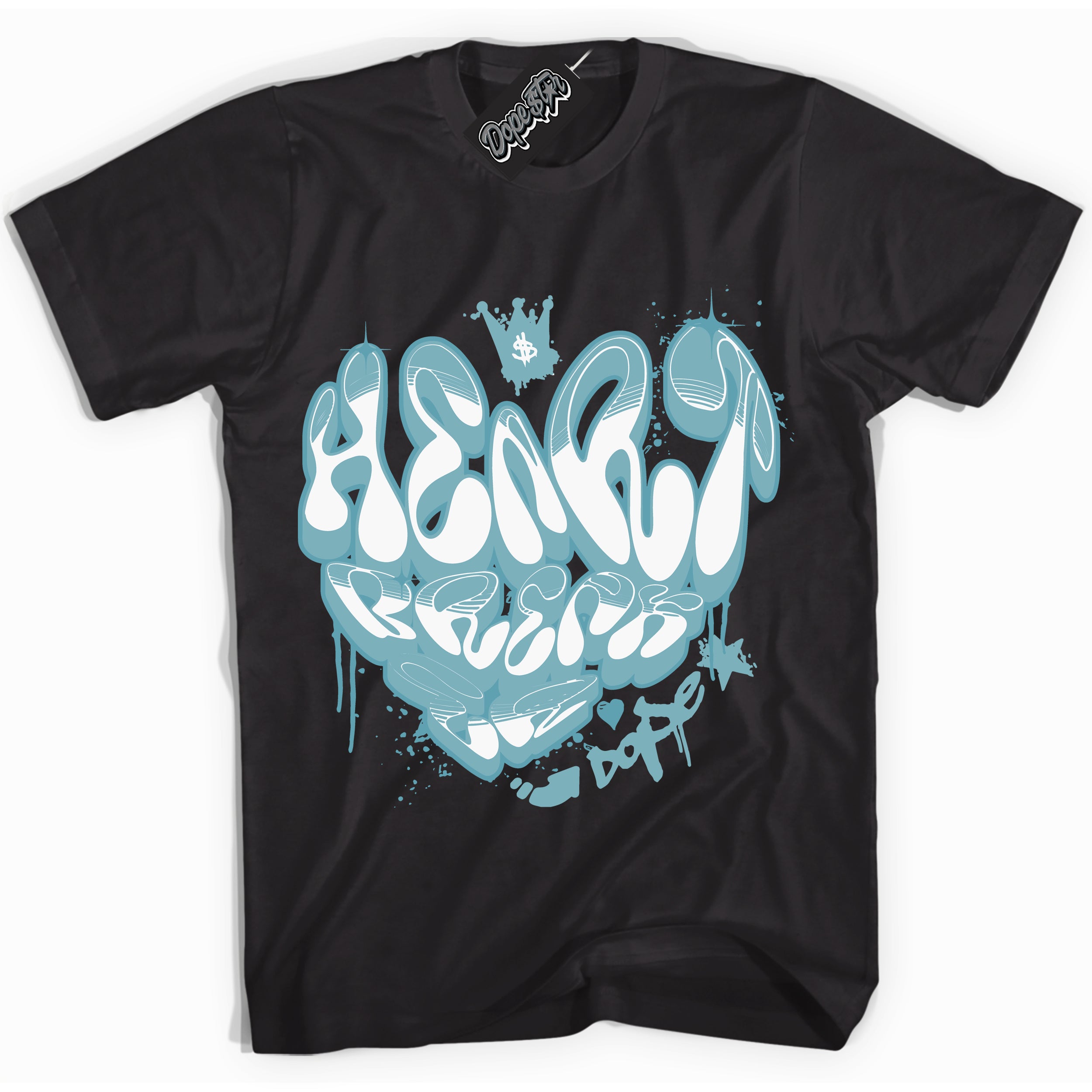 Cool Black Shirt with “Heartbreaker Graffiti” design that perfectly matches Denim Turquoise Dunk.