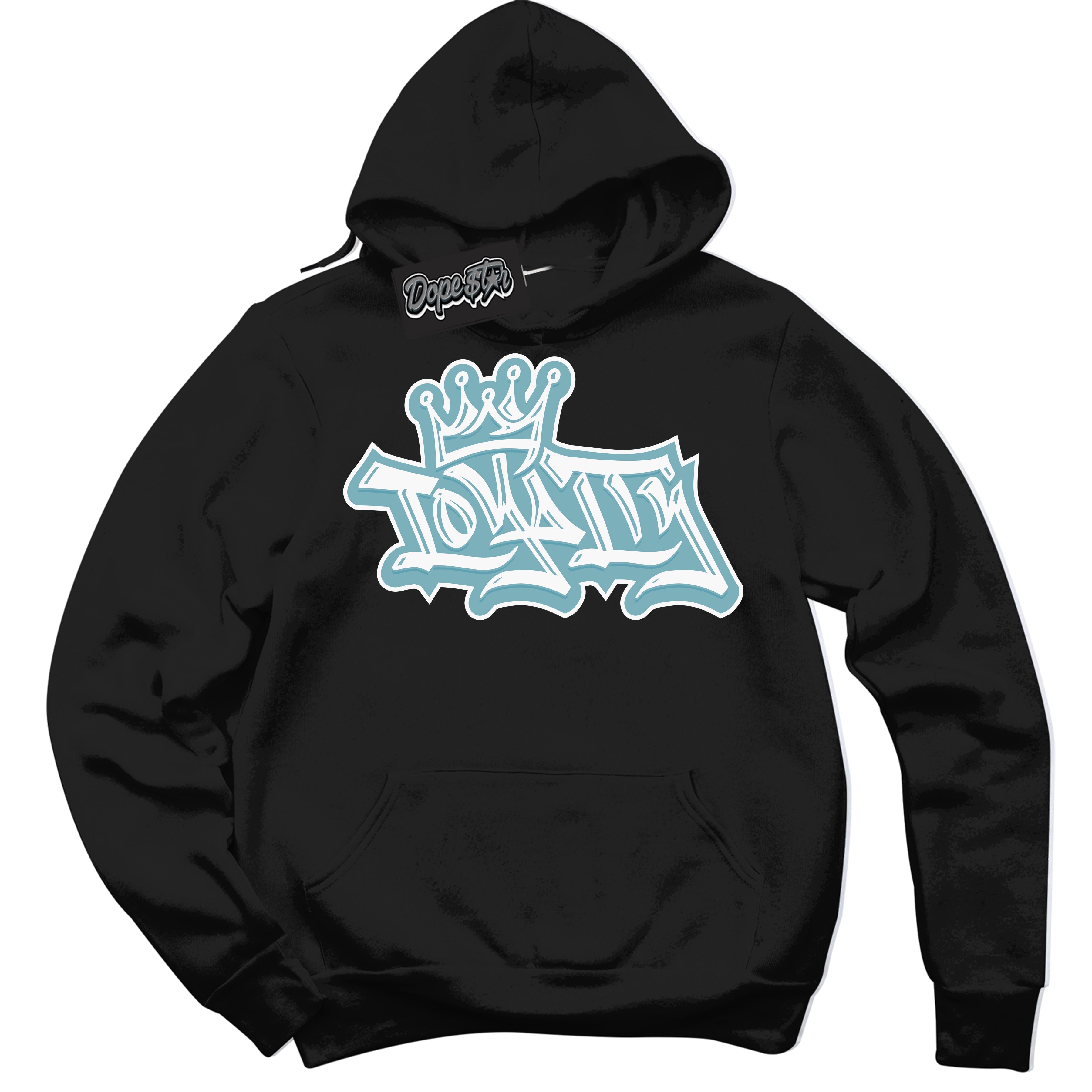 Cool Black Hoodie with “Loyalty Crown” design that Perfectly Matches Denim Turquoise Dunk.