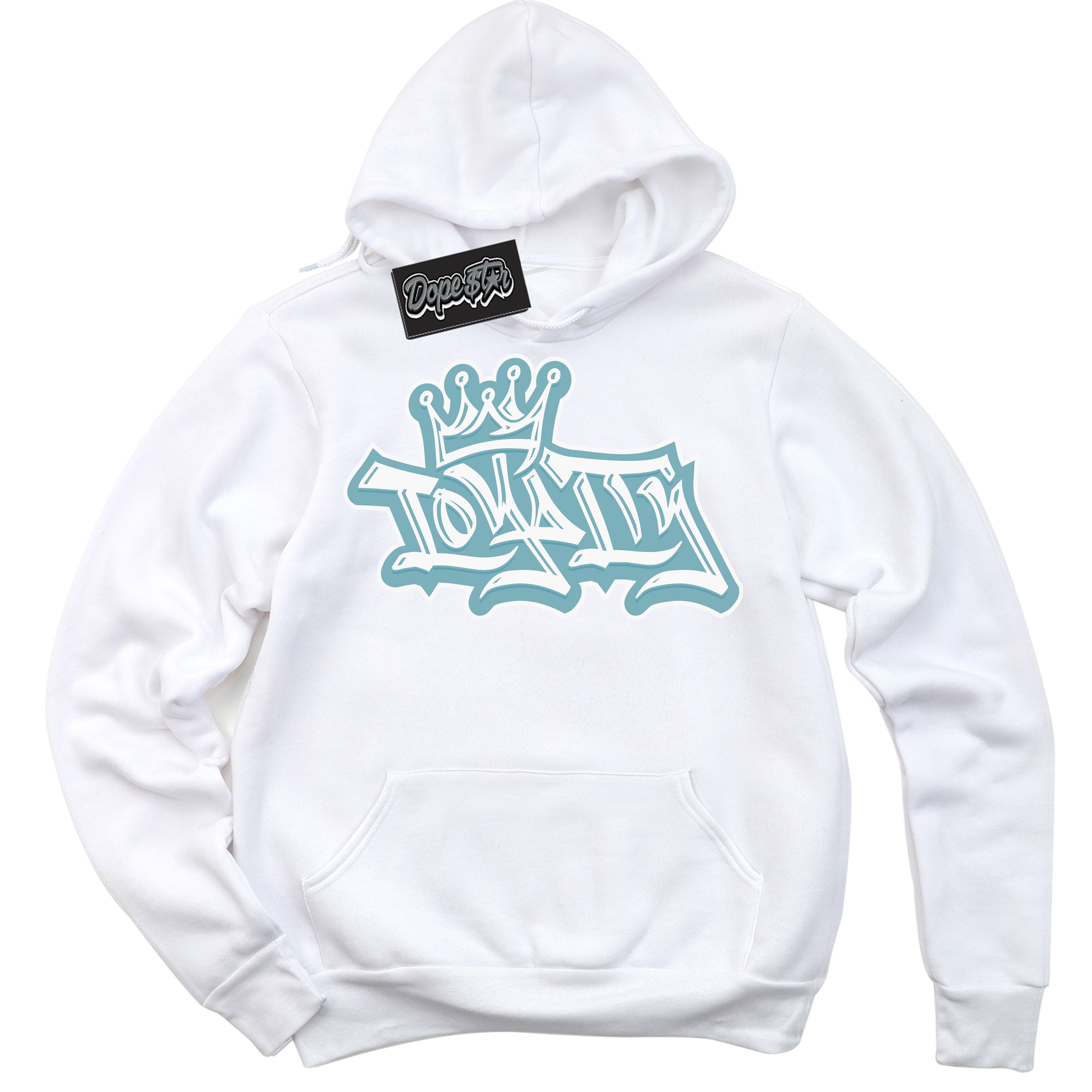 Cool White Hoodie with “Loyalty Crown” design that Perfectly Matches Denim Turquoise Dunk.