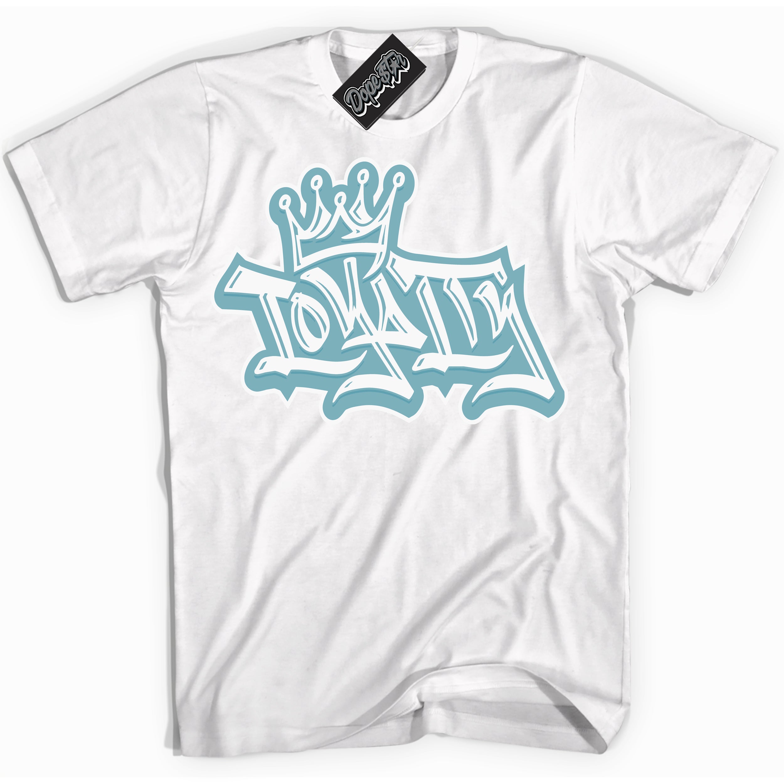 Cool White Shirt with “Loyalty Crown” design that perfectly matches Denim Turquoise Dunk.