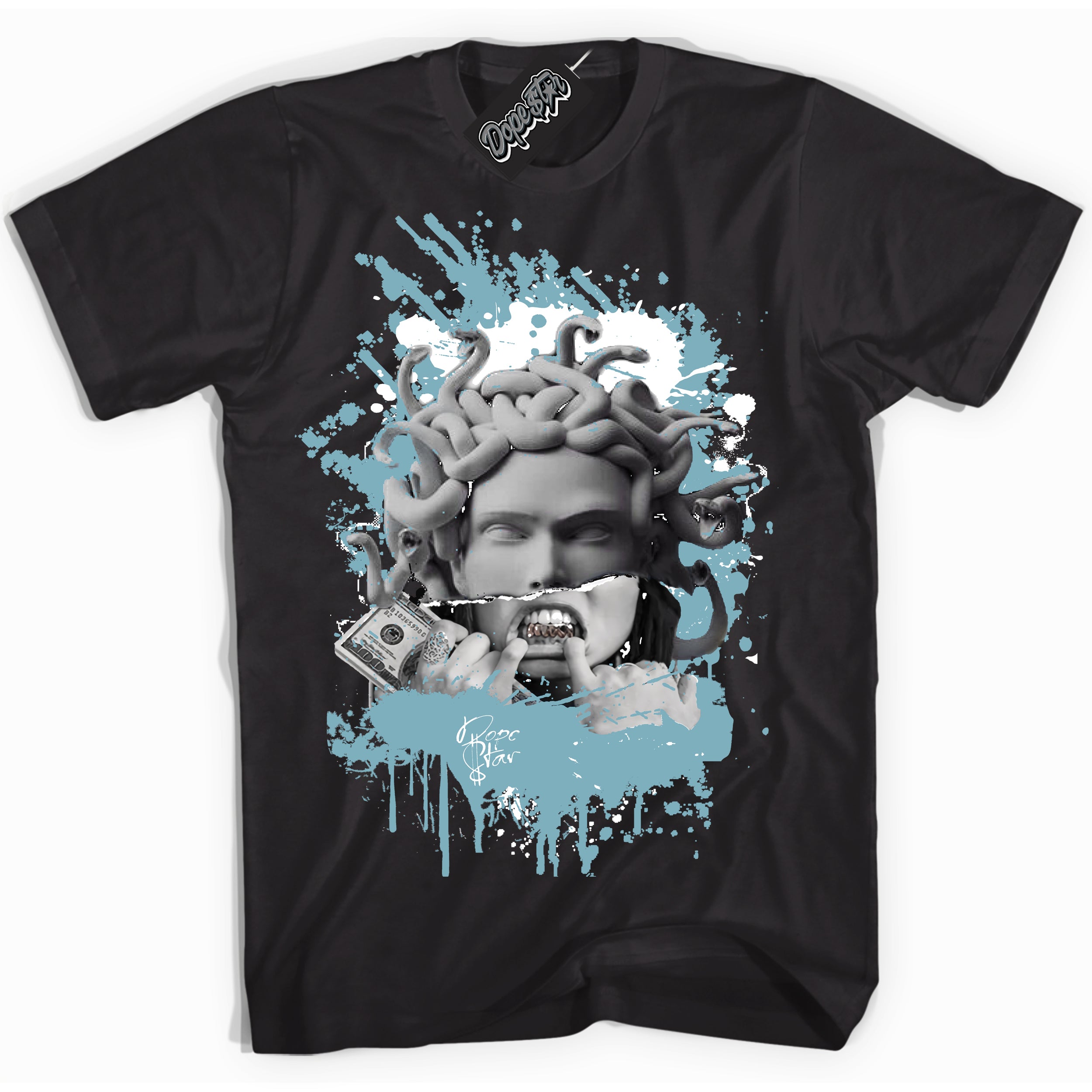 Cool Black Shirt with “Medusa” design that perfectly matches Denim Turquoise Dunk.