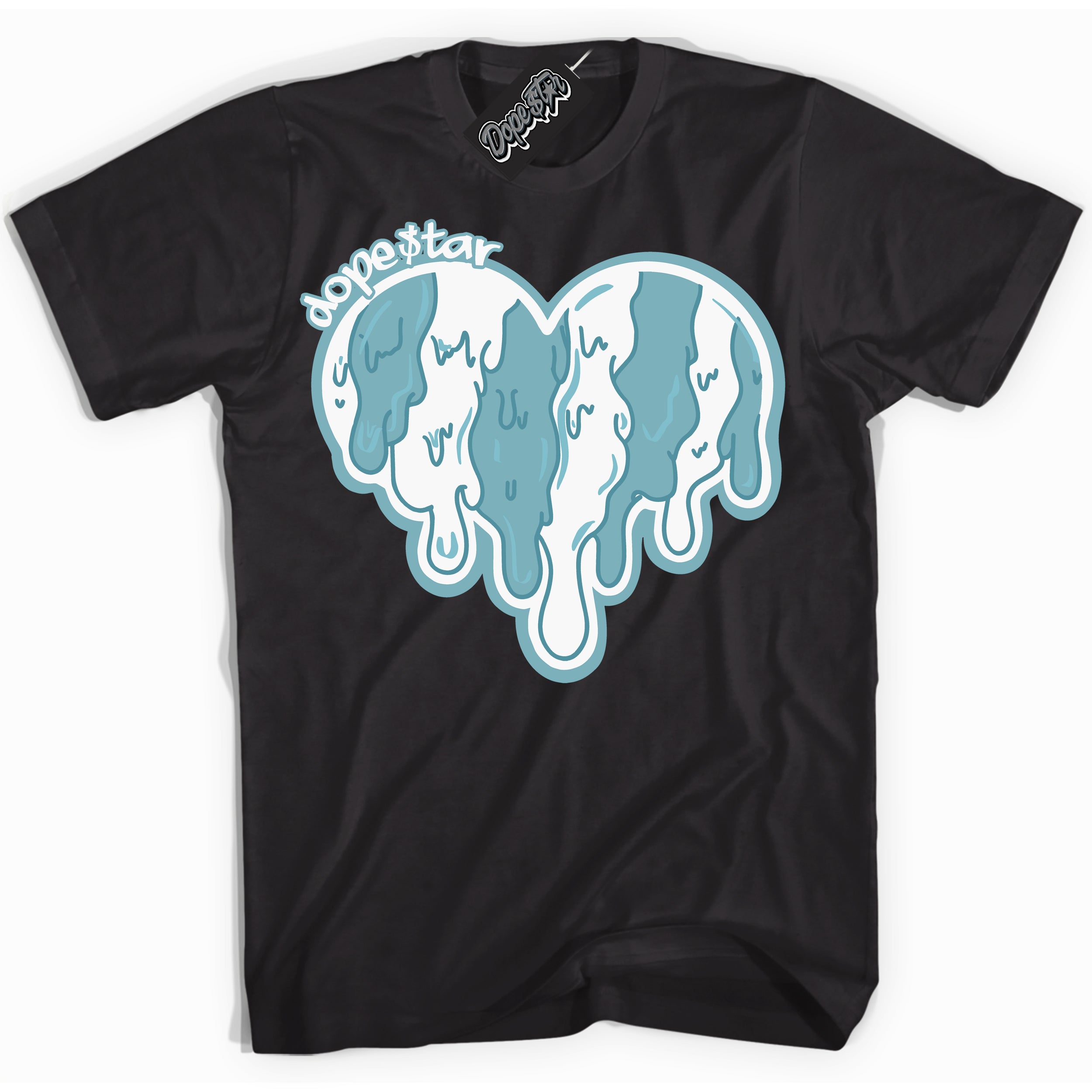 Cool Black Shirt with “Melting Heart” design that perfectly matches Denim Turquoise Dunk.