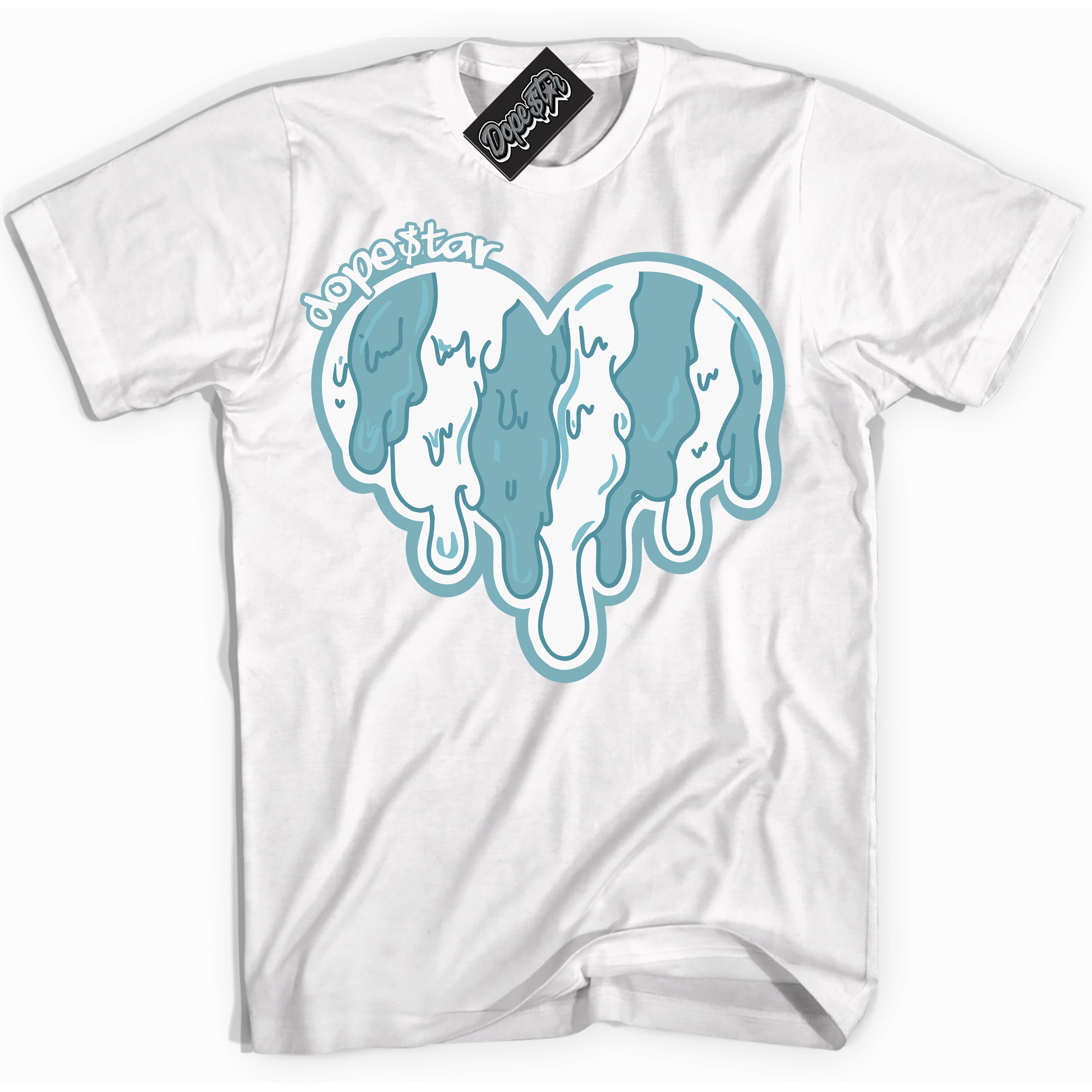 Cool White Shirt with “Melting Heart” design that perfectly matches Denim Turquoise Dunk.